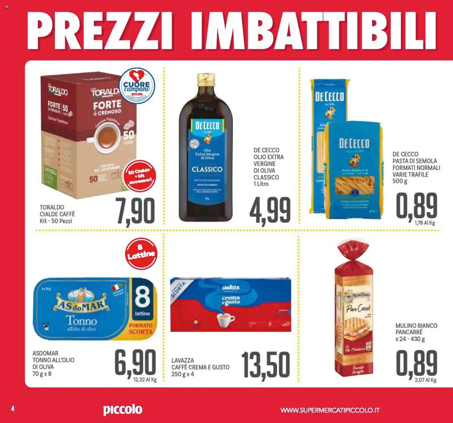 Volantino Piccolo del 24.11.2025 | Pagina: 4 | Prodotti: Crema, Caffè, Olio extra vergine, Lavazza