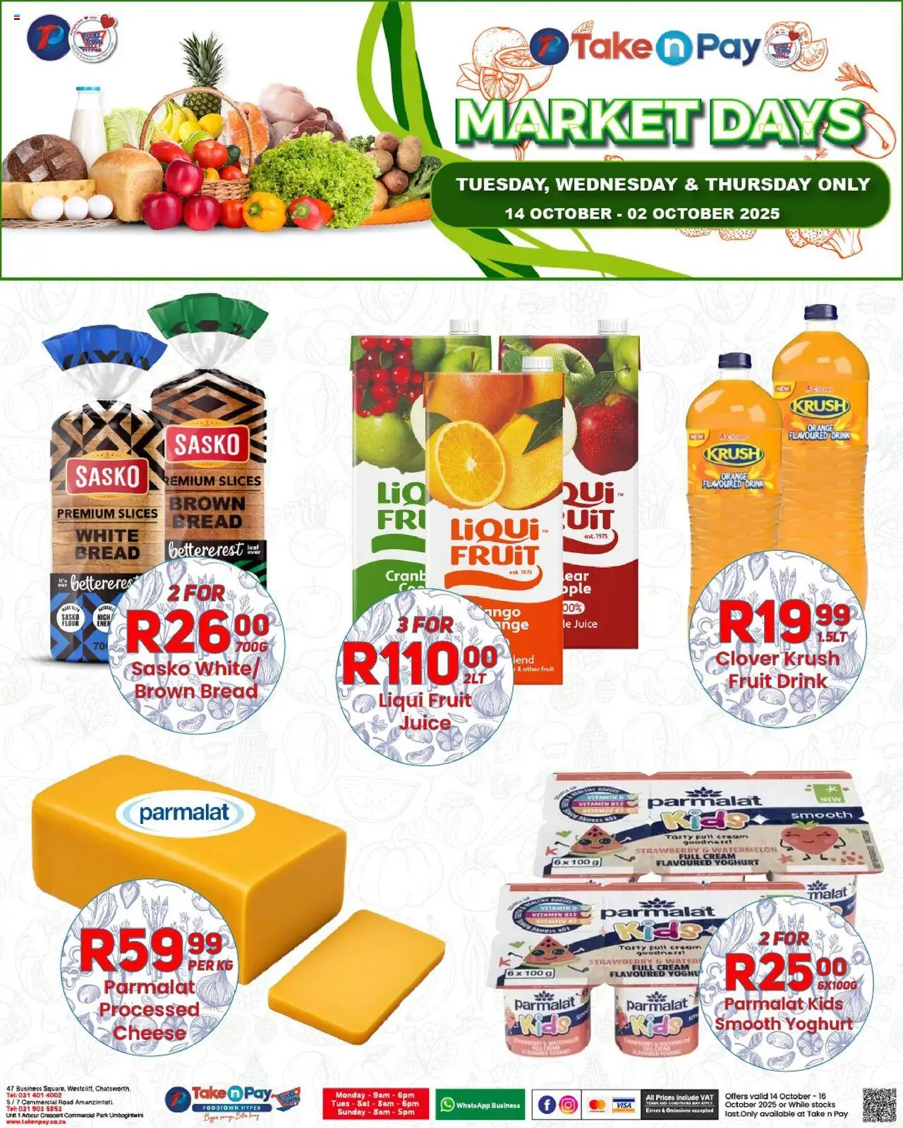 New Take n Pay catalogue – valid from 14.10.2025 | Page: 6 | Products: Yoghurt, Bread, Cream, Fruit