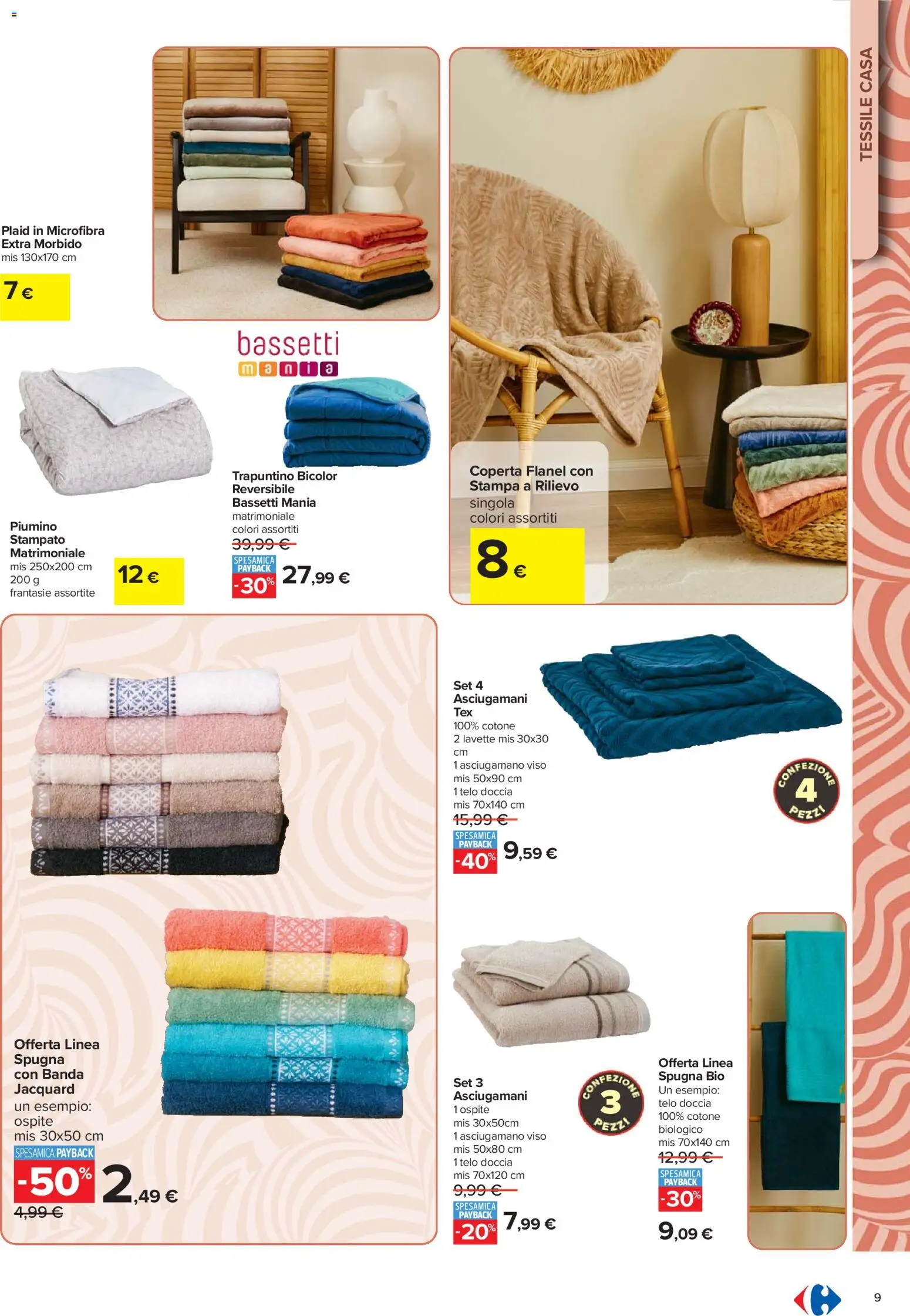 Volantino Carrefour del 16.02.2026 | Pagina: 9 | Prodotti: Spugna, Coperta, Asciugamano, Doccia