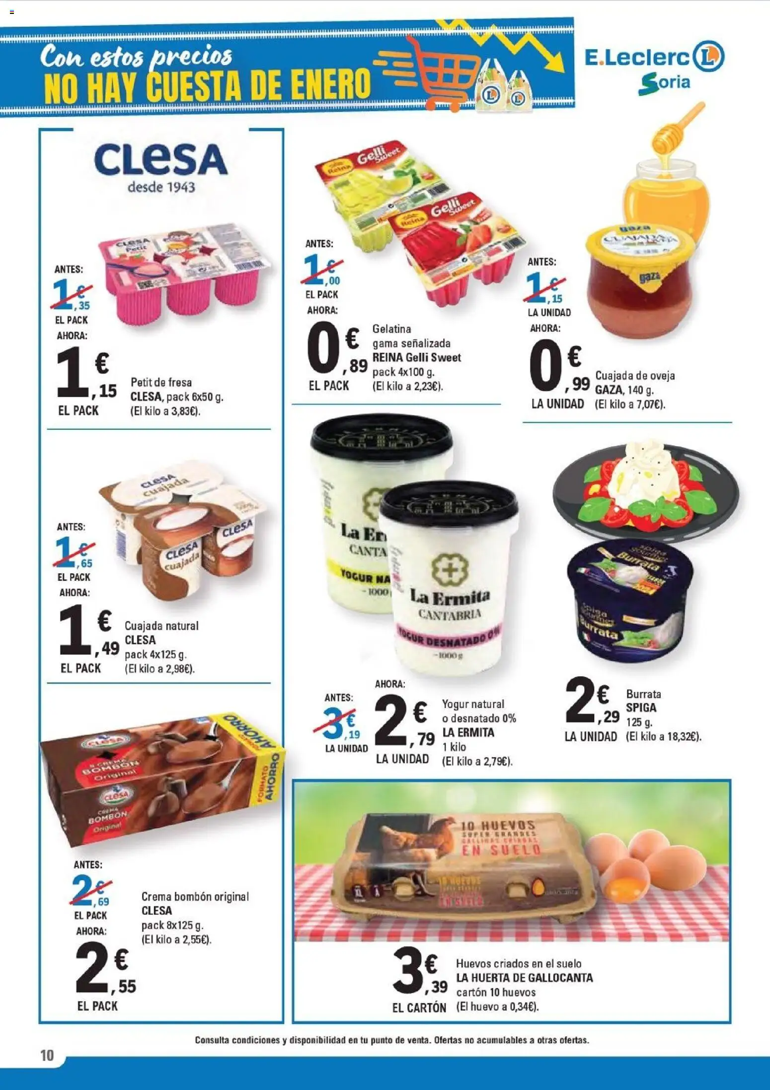 E.Leclerc folleto │ válido desde el 14.01.2026 | Página: 10 | Productos: Gelatina, Yogur, Huevos, Crema
