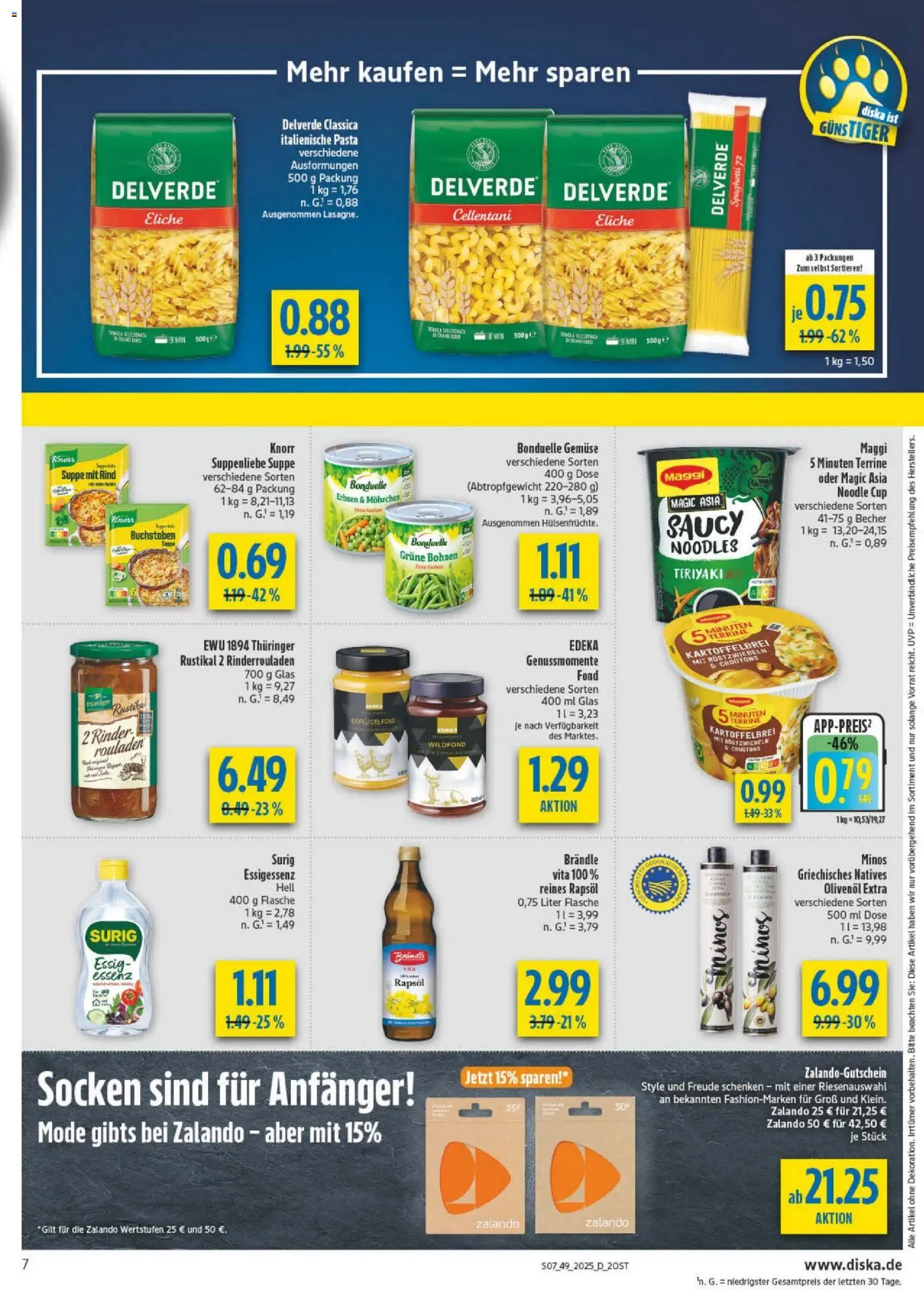Diska - Diska Angebote Sachsen-Thüringen KW49 – gültig ab 01.12.2025 | Seite: 7 | Produkte: Maggi, Olivenol, Socken, Pasta