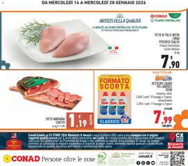 Anteprima del volantino PETTO DI POLLO INTERO CONAD PERCORSO QUALITÀ, Filiera Controllata Carne italiana al kg valido a partire dal 14.01.2026 | Pagina: 28 | Prodotti: Speck, Petto di Pollo, Pollo, Lavatrice