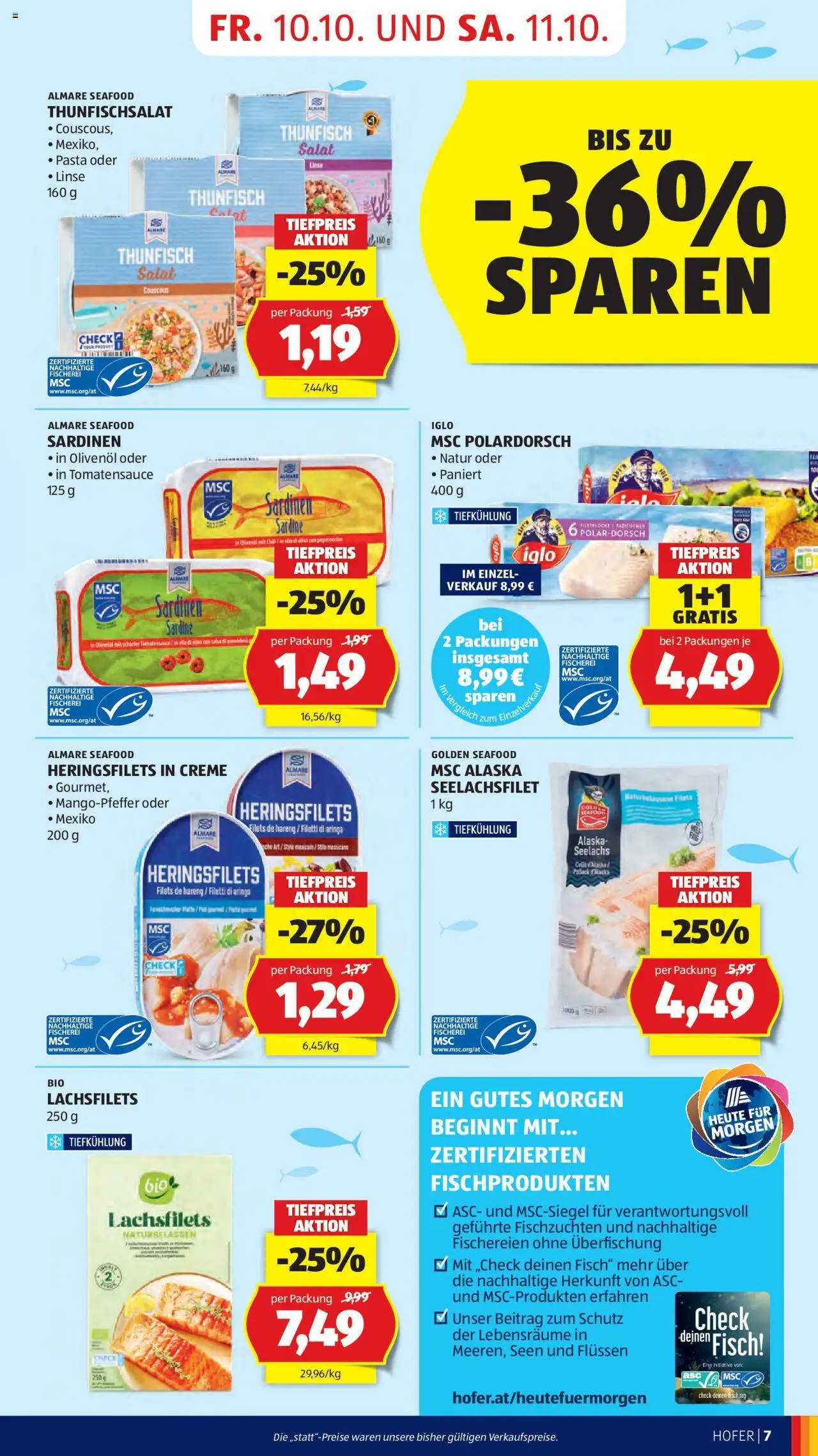 Hofer Flugblatt gültig ab 10.10.2025 | Seite: 9 | Produkte: Pasta, Salat, Creme, Fisch