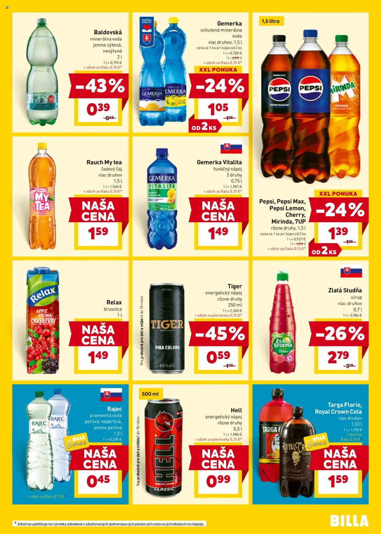 Nové Billa akcie – leták je platný od 24.09.2025 | Strana: 17 | Produkty: Čaj, Mirinda, Minerálna voda, Gemerka