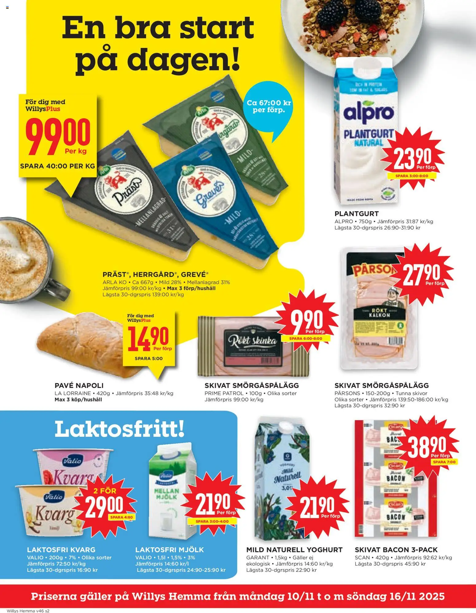 Willys reklamblad aktuell från 10.11.2025 | Sida: 2 | Produkter: Yoghurt, Skinka, Kalkon, Kvarg