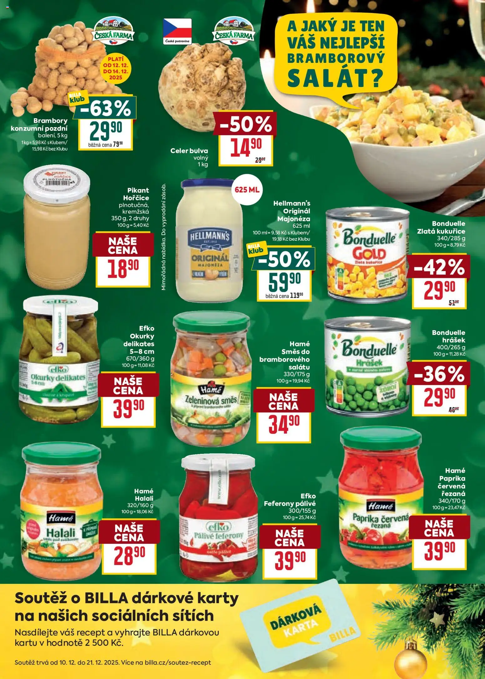 Billa Velký leták od 10.12.2025 | Strana: 3 | Produkty: Brambory, Paprika červená, Karty, Celer