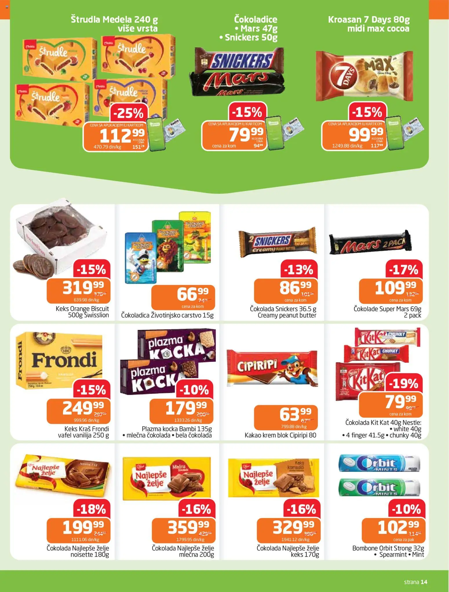 Gomex katalog - važi od 15.04.2026 | Strana: 14 | Proizvode: Bombone, Keks, Orbit, Čokolada