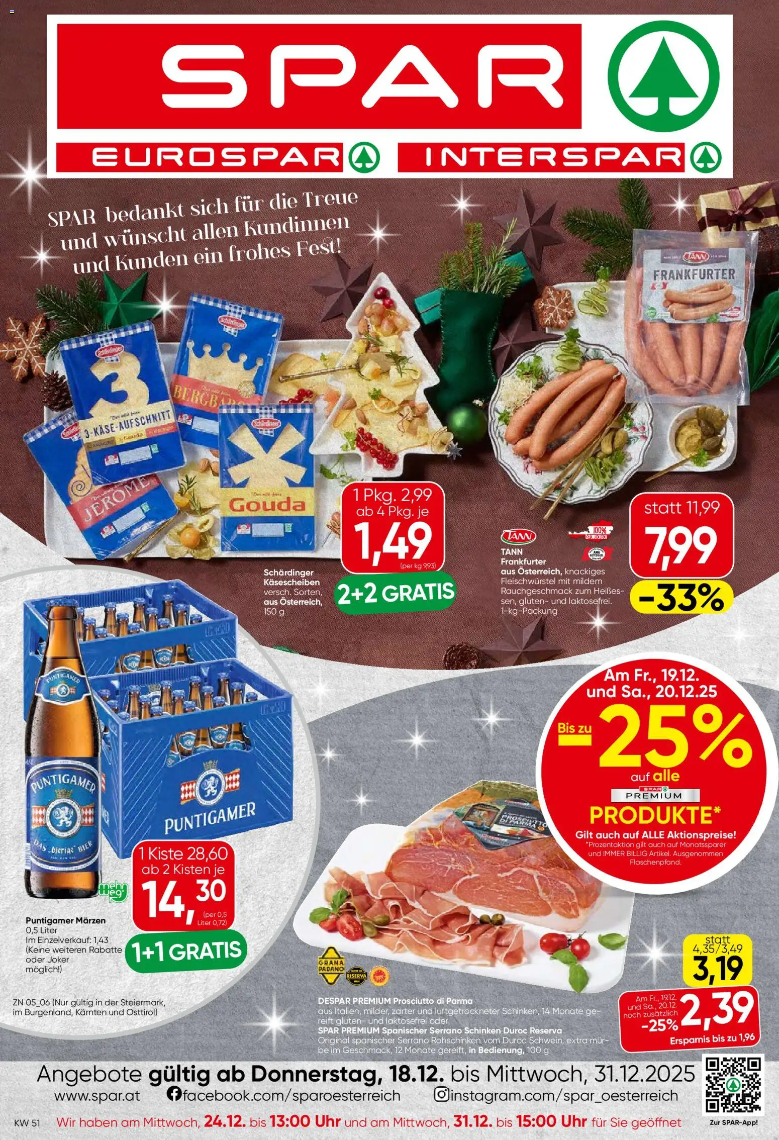 Spar Flublatt - Steiermark gültig ab 18.12.2025 | Seite: 1 | Produkte: Uhr, Schinken, Bier