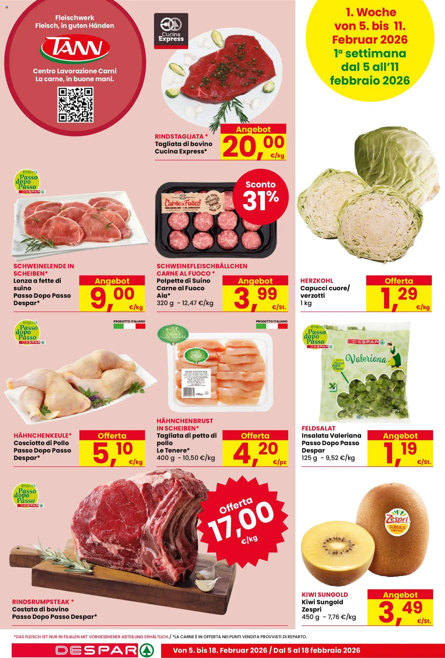 Volantino Despar del 05.02.2026 | Pagina: 8 | Prodotti: Valeriana, Pollo, Kiwi, Suino