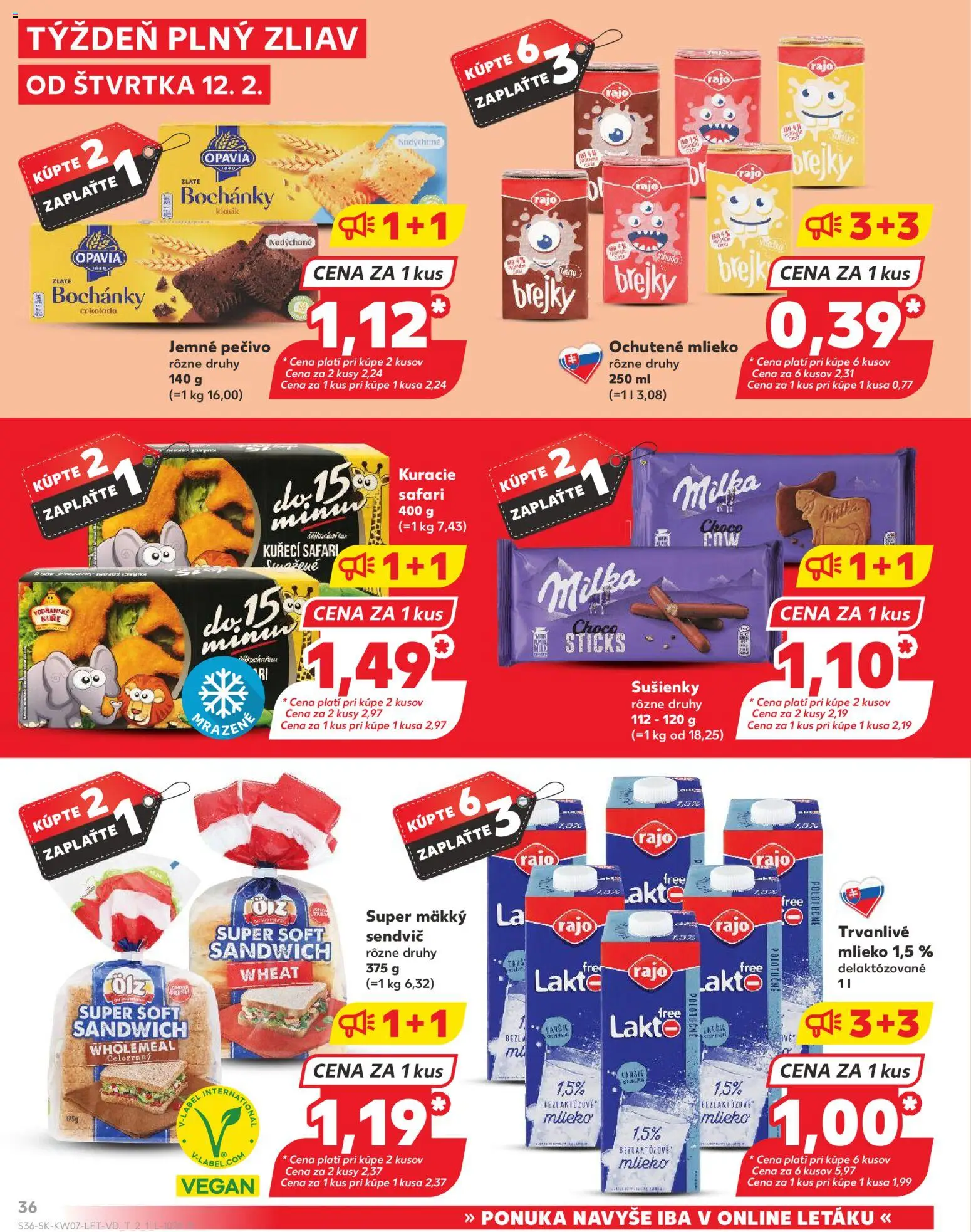 Nové Kaufland akcie – leták je platný od 12.02.2026 | Strana: 36 | Produkty: Milka, Bezlaktózové mlieko, Trvanlivé mlieko, Sendvič