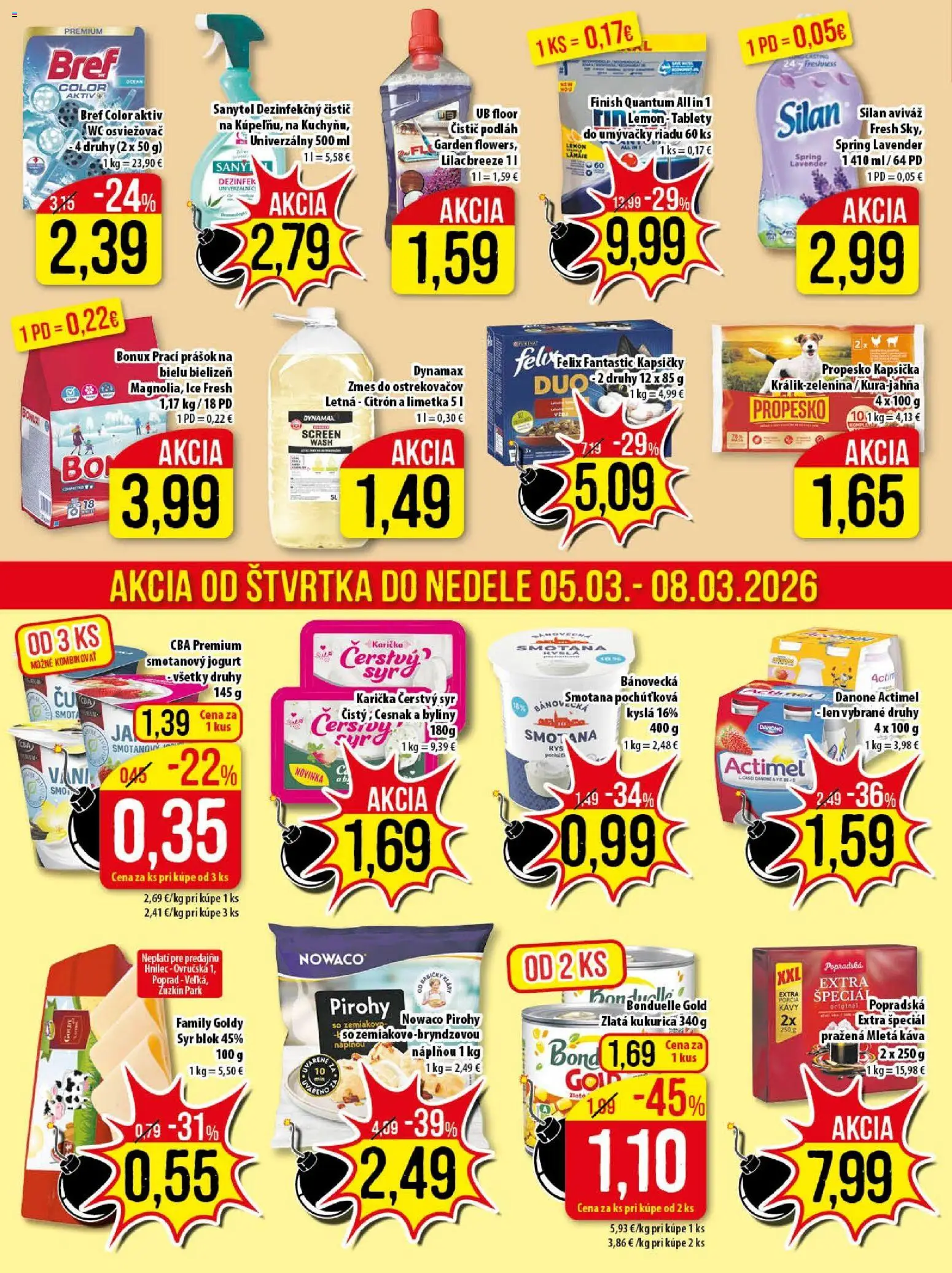 Nové Klas akcie – leták je platný od 02.03.2026 | Strana: 23 | Produkty: Smotana, Wc, Cesnak, Bonux