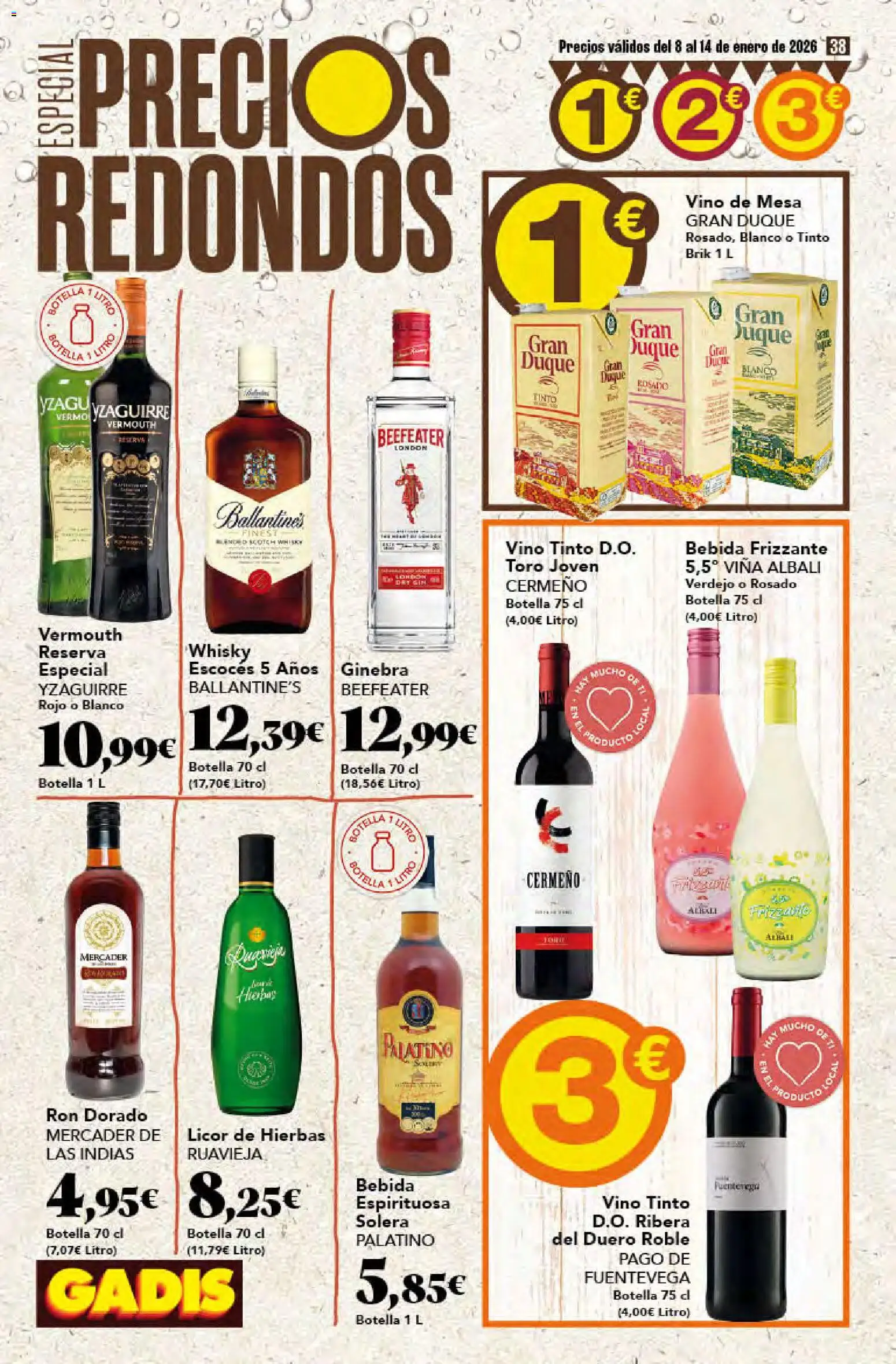 Gadis - folleto │ válido desde el 08.01.2026 | Página: 38 | Productos: Licor, Ginebra, Whisky, Mesa