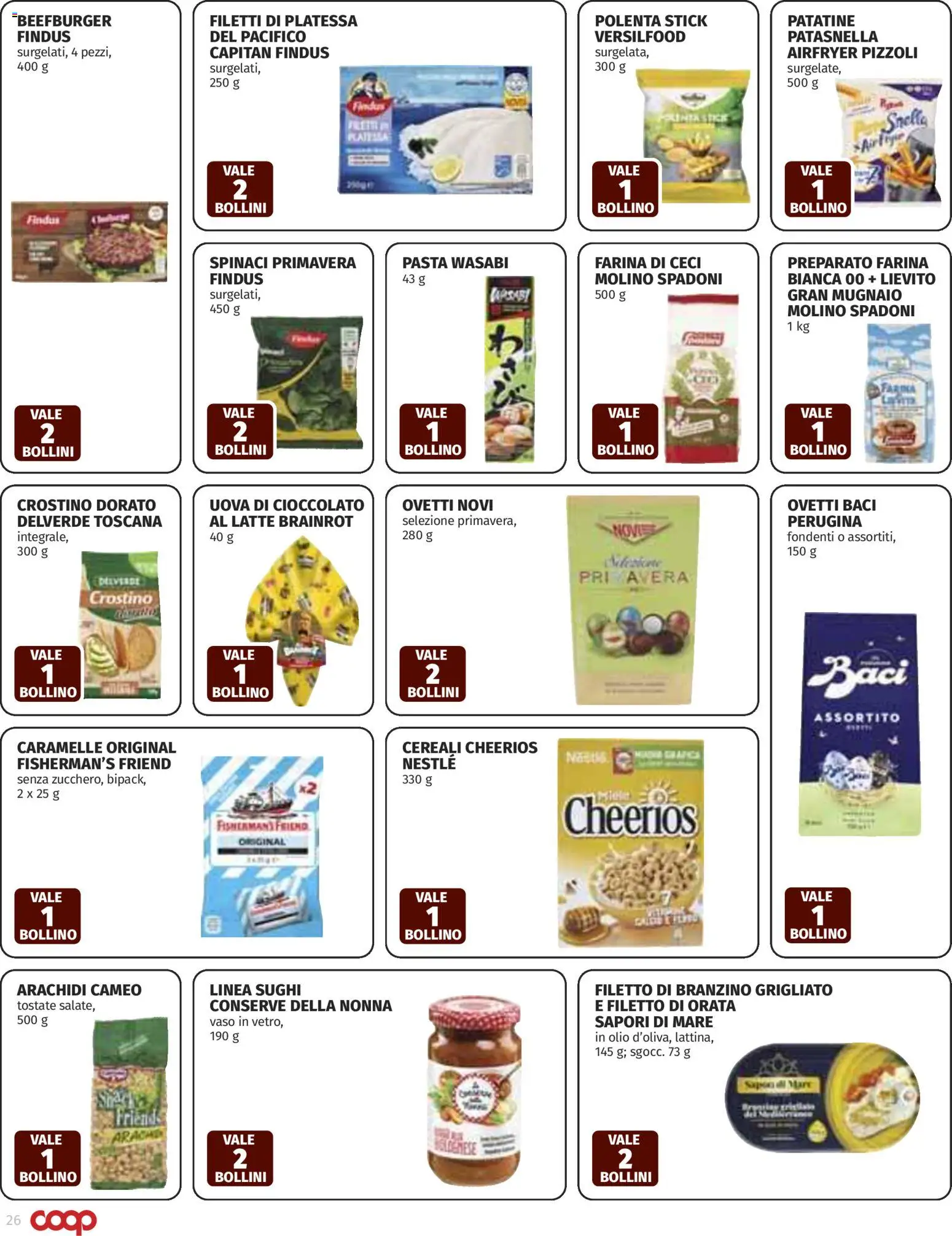 Volantino COOP del 12.03.2026 | Pagina: 26 | Prodotti: Cioccolato, Cereali, Branzino, Farina