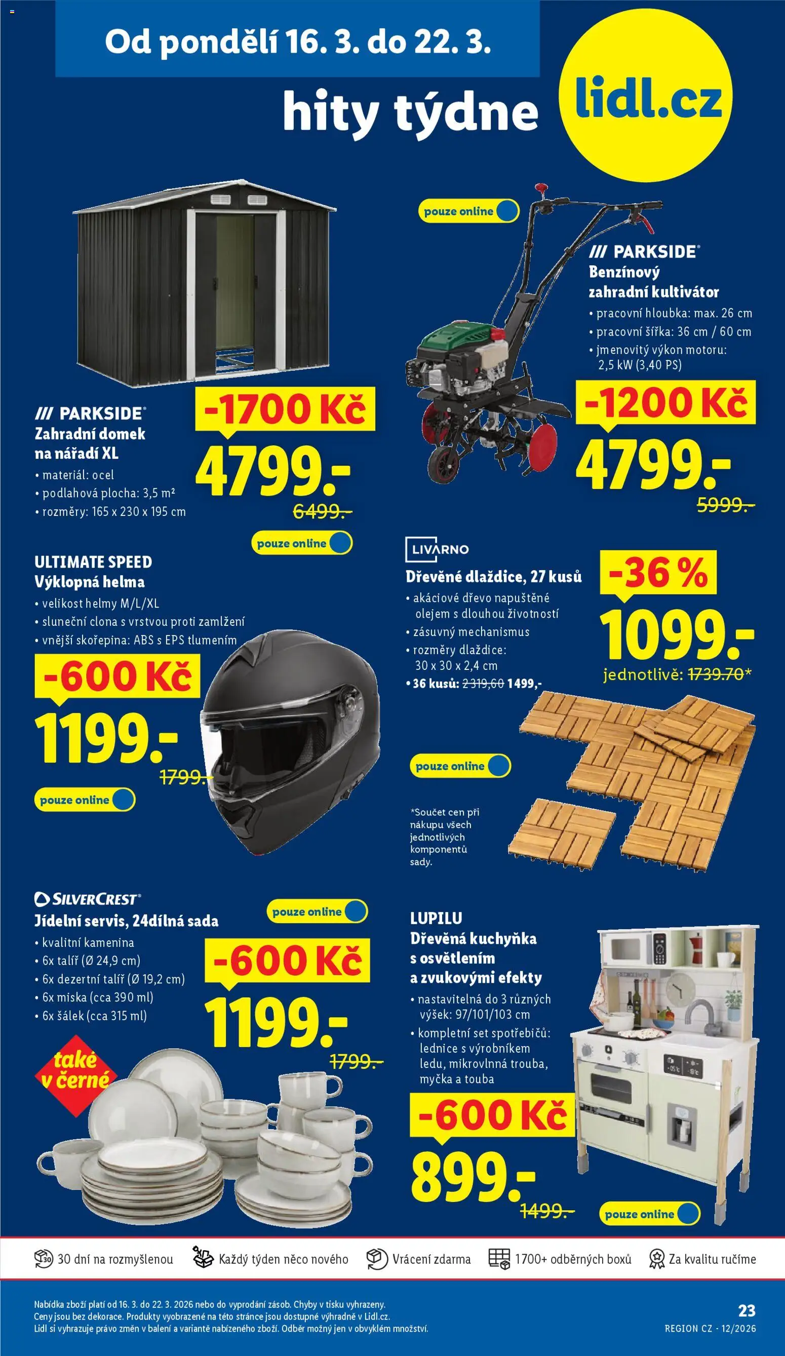 Lidl leták - Hity týdne od 16.03.2026 | Strana: 1 | Produkty: Dřevěná kuchyňka, Lednice, Miska, Nářadí