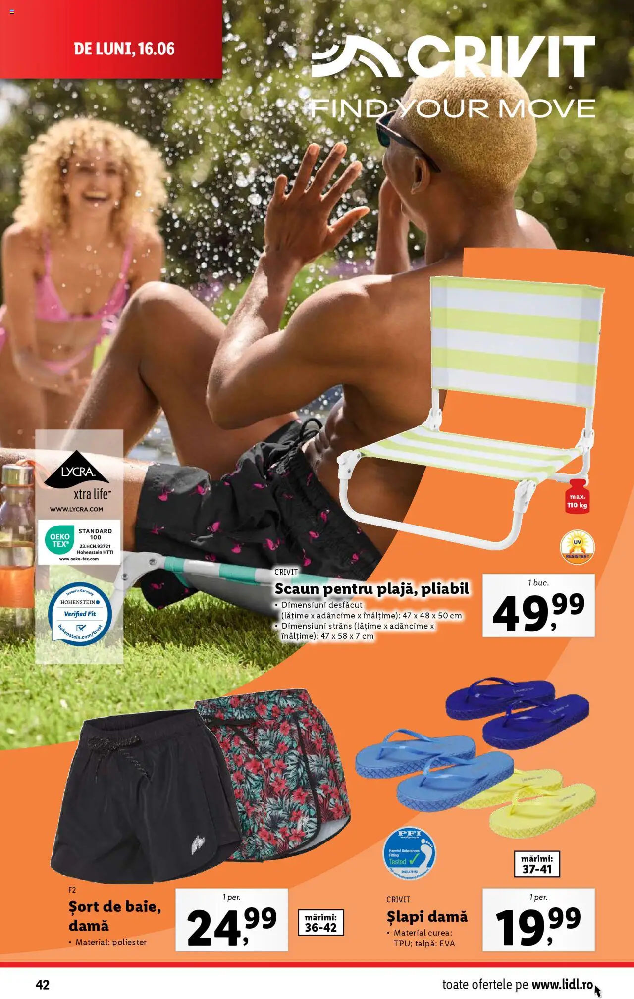 Catalog Lidl – valabil de la 16.06.2025 | Pagină: 42 | Produse: Curea, Șort, Scaun, Șlapi