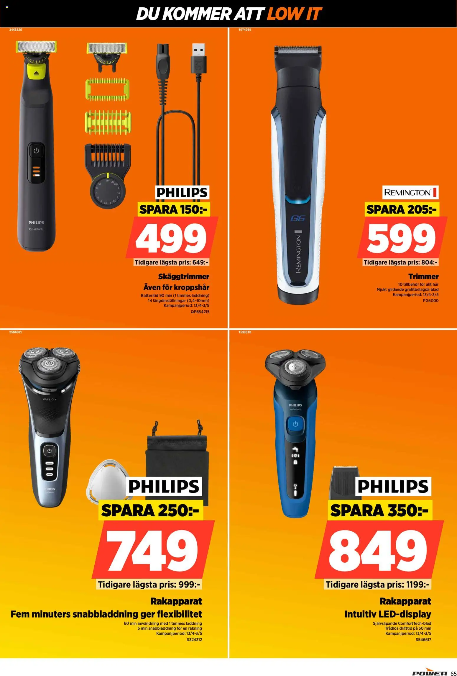 Power reklamblad aktuell från 27.04.2026 | Sida: 65 | Produkter: Rakapparat, Trimmer, Skäggtrimmer