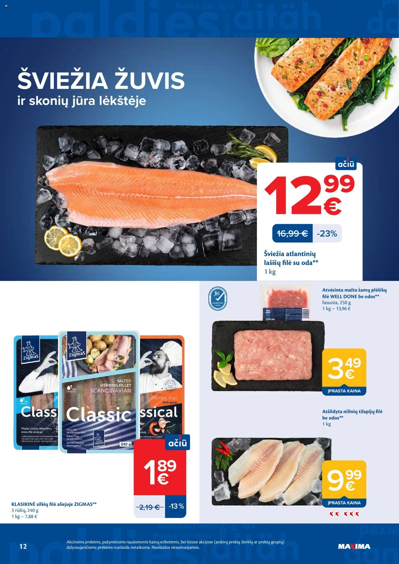 MAXIMA akcijos nuo 28.04.2026 | Puslapis: 12 | Prekių: Silkių filė, Lašišų filė, Žuvis