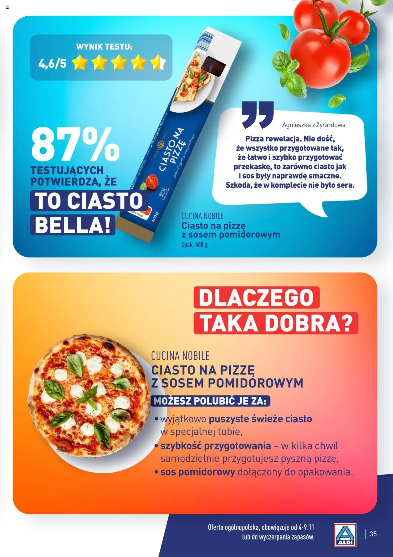 Aldi Gazetka - Wielki test od 04.11.2024 | Strona: 35 | Produkty: Ciasto, Ciasto na pizze, Pizza, Sos