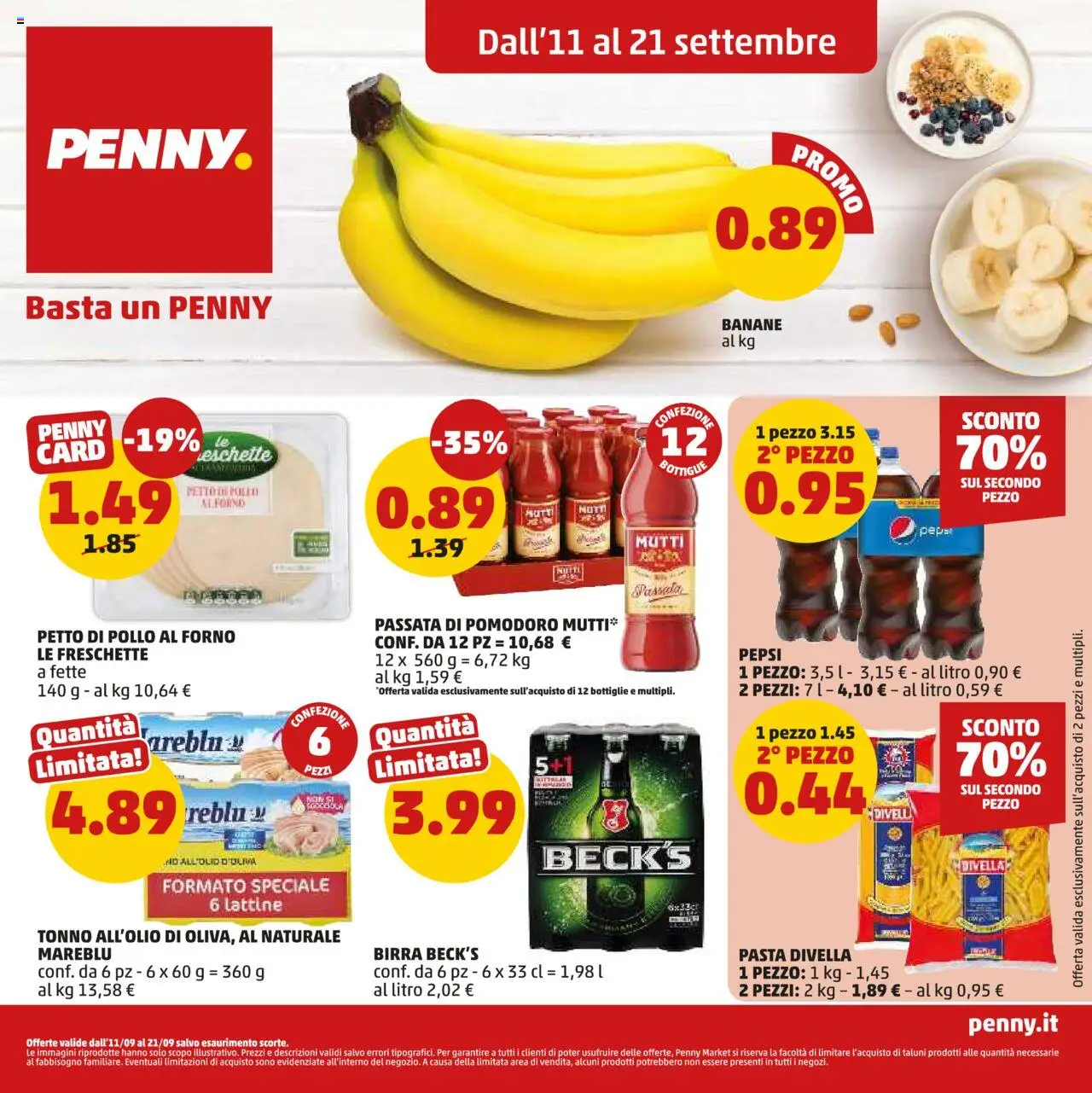 Volantino PENNY del 11.09.2025 | Pagina: 1 | Prodotti: Petto di Pollo, Birra, Pollo, Pasta