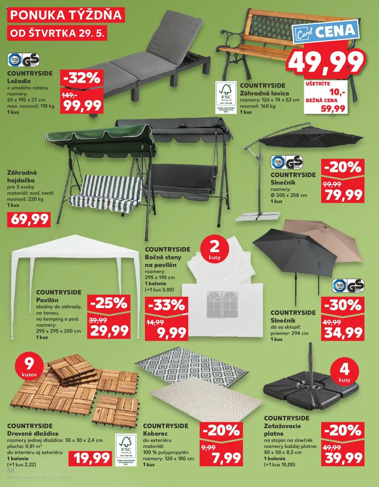 Nové Kaufland akcie – leták je platný od 29.05.2025 | Strana: 58 | Produkty: Koberec, Zahradná hojdačka, Lavica, Hojdačka
