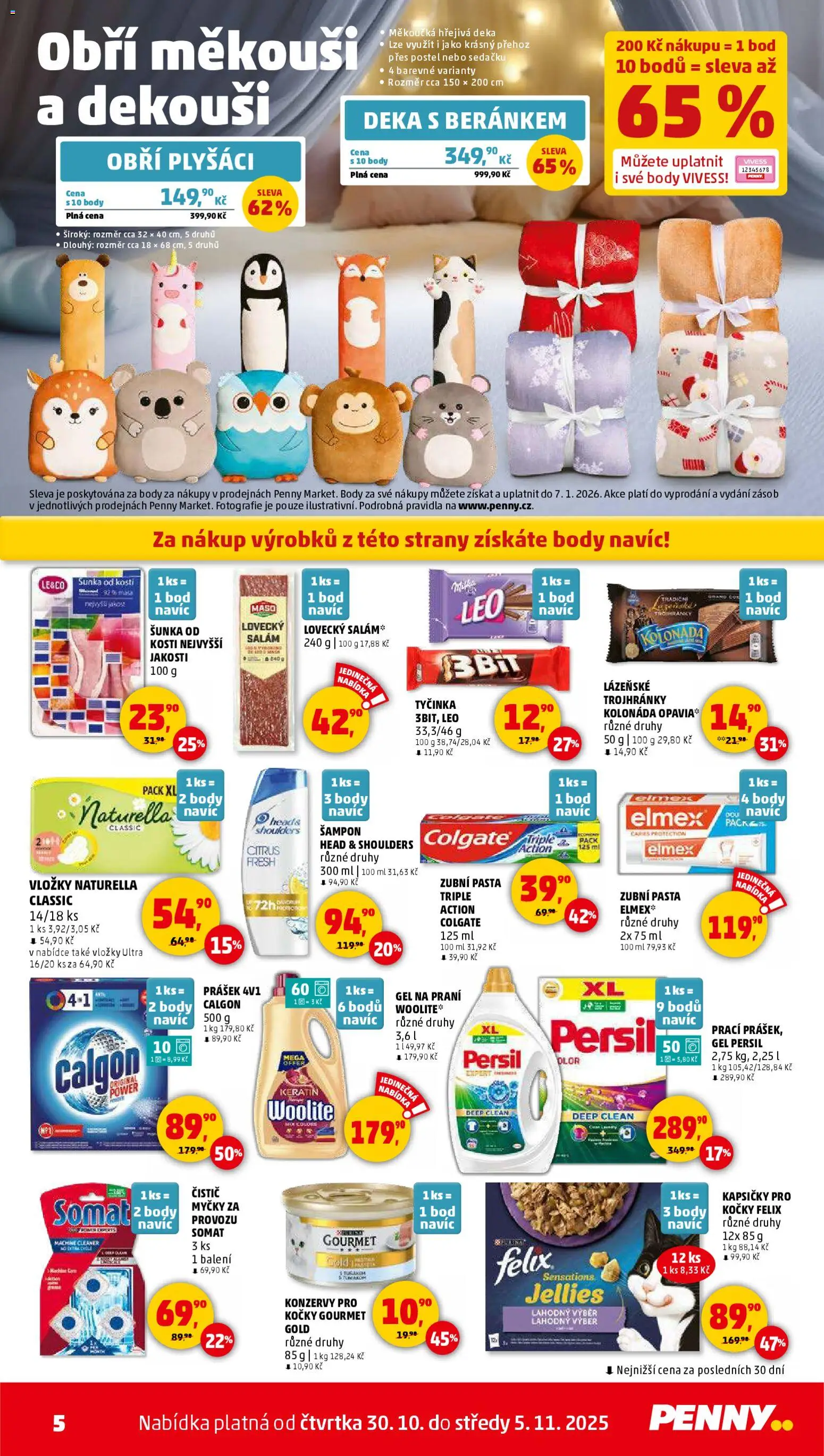 Penny Market leták - Čtvrtečník od 30.10.2025 | Strana: 5 | Produkty: Felix, Šunka od kosti, Deka, Woolite