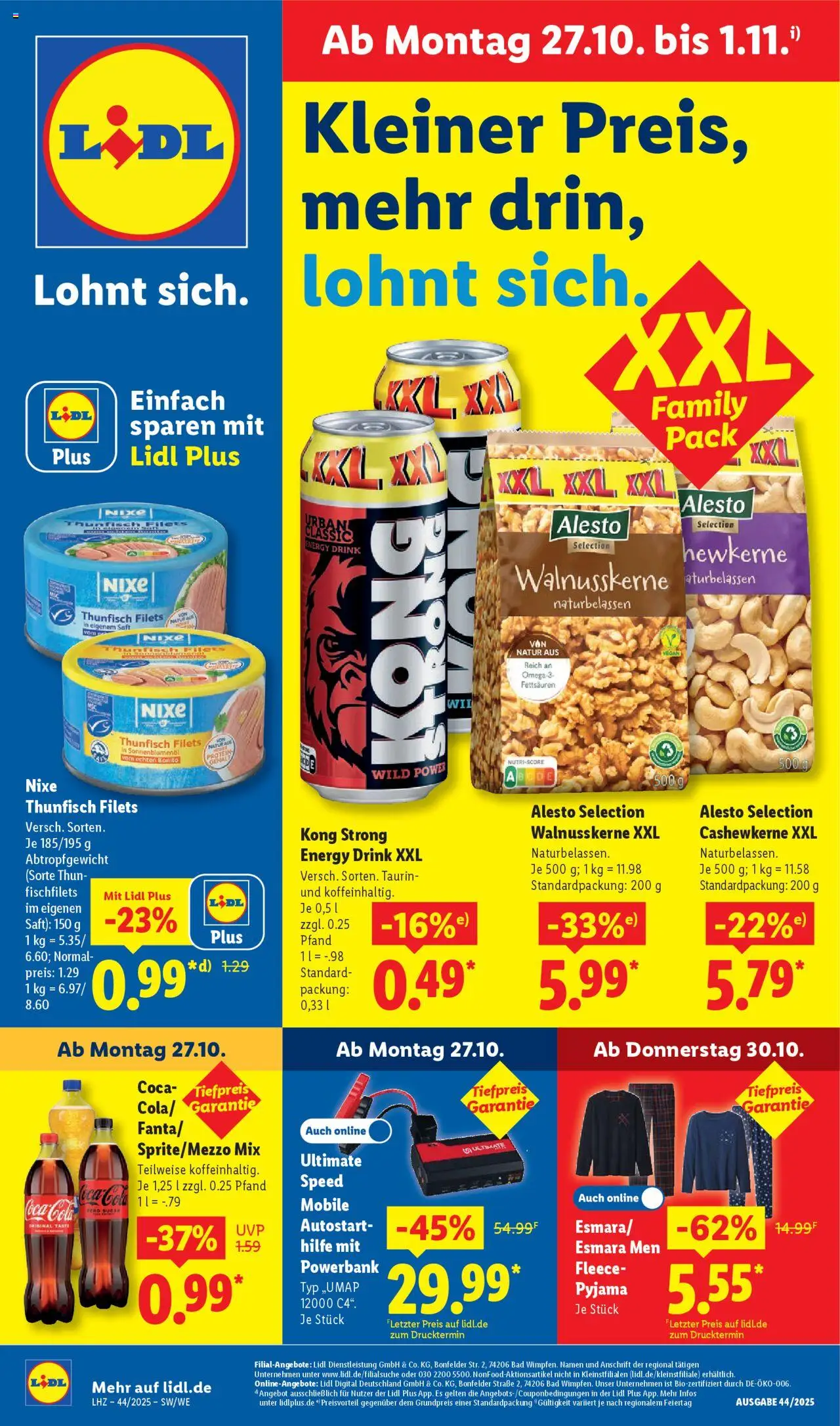 Lidl Prospekt Gundelsheim – gültig ab 27.10.2025 | Seite: 1 | Produkte: Coca cola, Energy, Bad, Saft