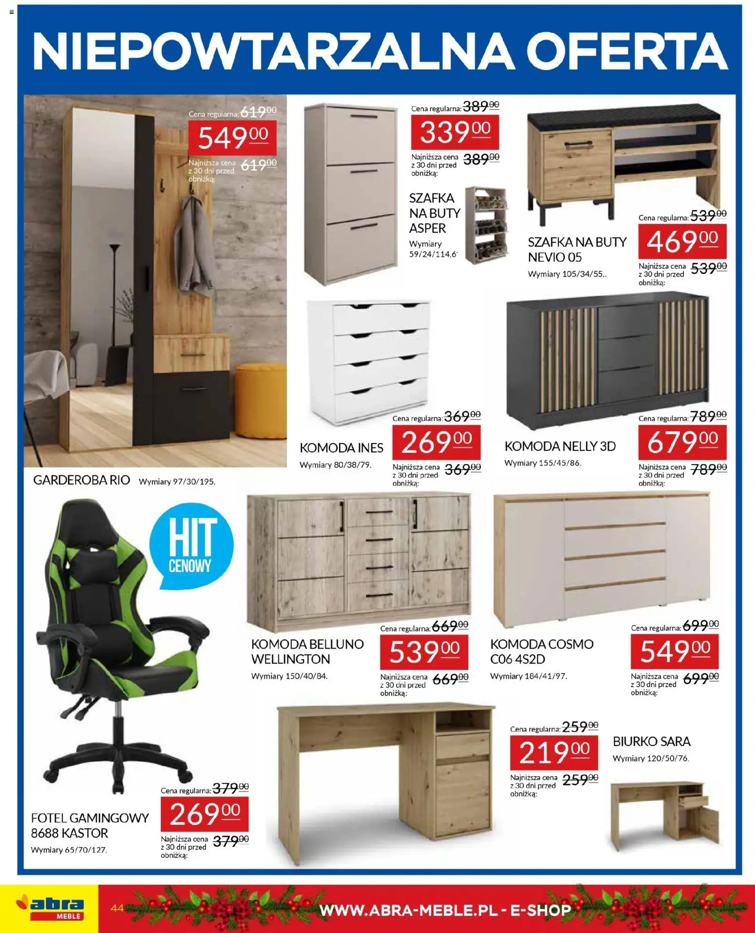 Abra meble Gazetka od 03.12.2025 | Strona: 44 | Produkty: Buty, Komoda, Fotel, Biurko