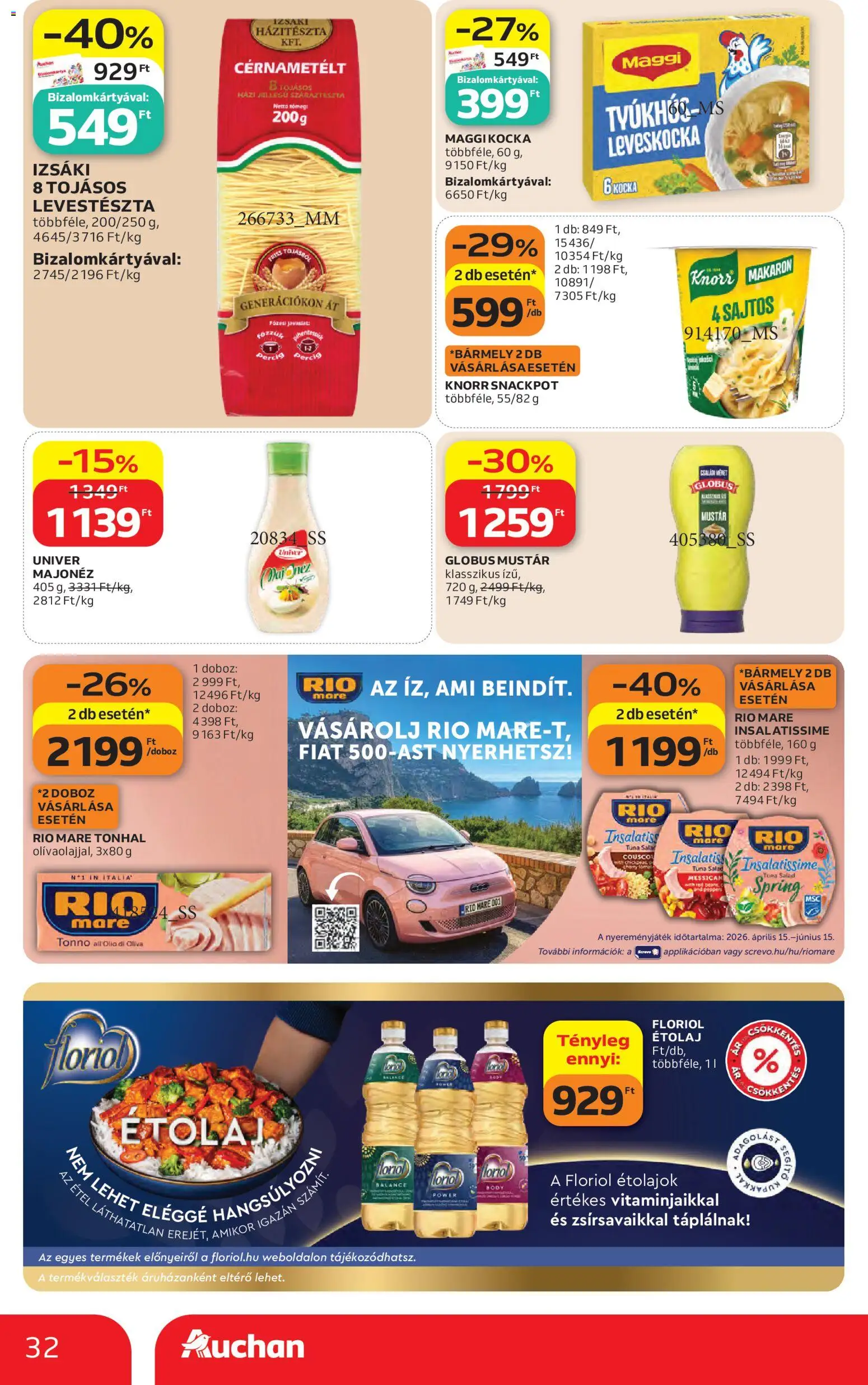 Auchan akciós ujság - amely érvényes a következő dátumtól: 30.04.2026 | Oldal: 32 | Termékek: Tonhal, Leveskocka, Body, Doboz