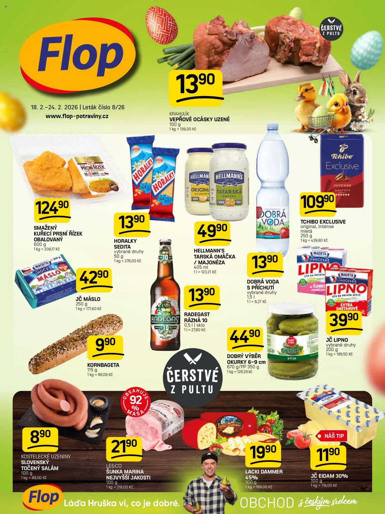 Flop leták od 18.02.2026 | Strana: 1 | Produkty: Salám, Šunka, Radegast Rázna 10, Hellmann's