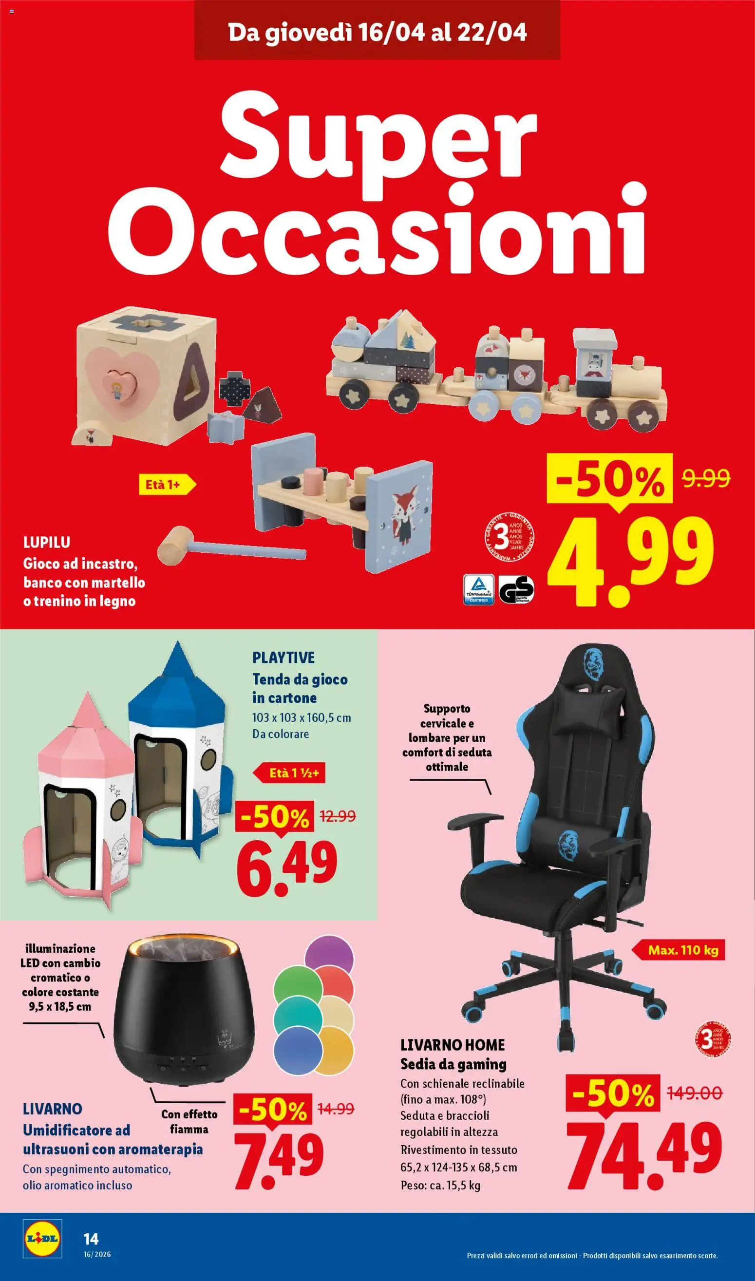 Volantino Lidl del 16.04.2026 | Pagina: 14 | Prodotti: Tenda, Braccioli, Olio, Martello