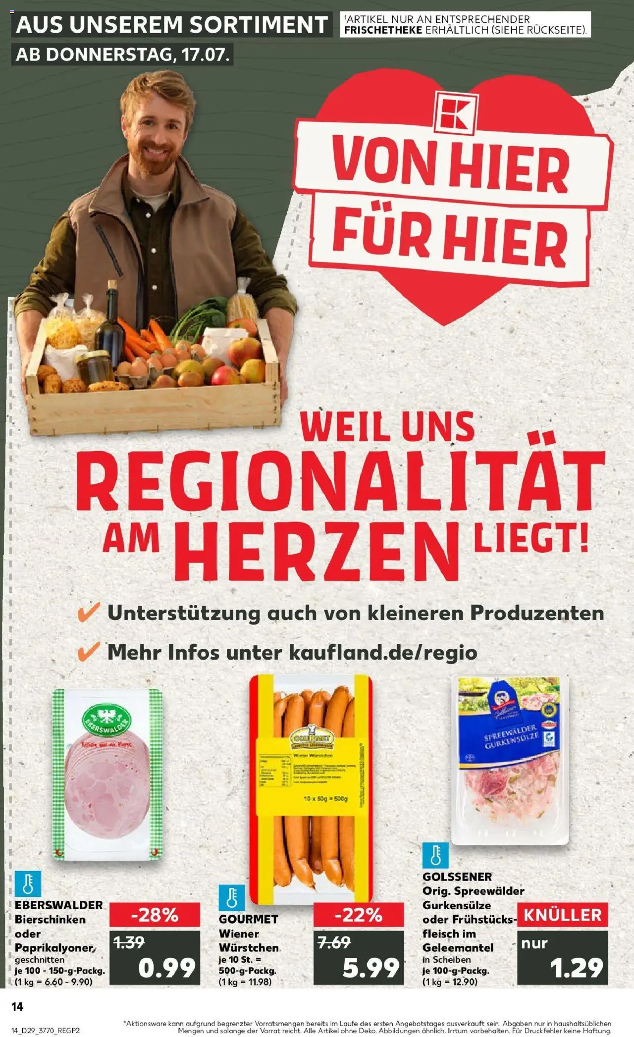 Kaufland prospekt Finsterwalde	 - gültig ab dem 16.07.2025 | Seite: 14 | Produkte: Wiener wurstchen, Fleisch