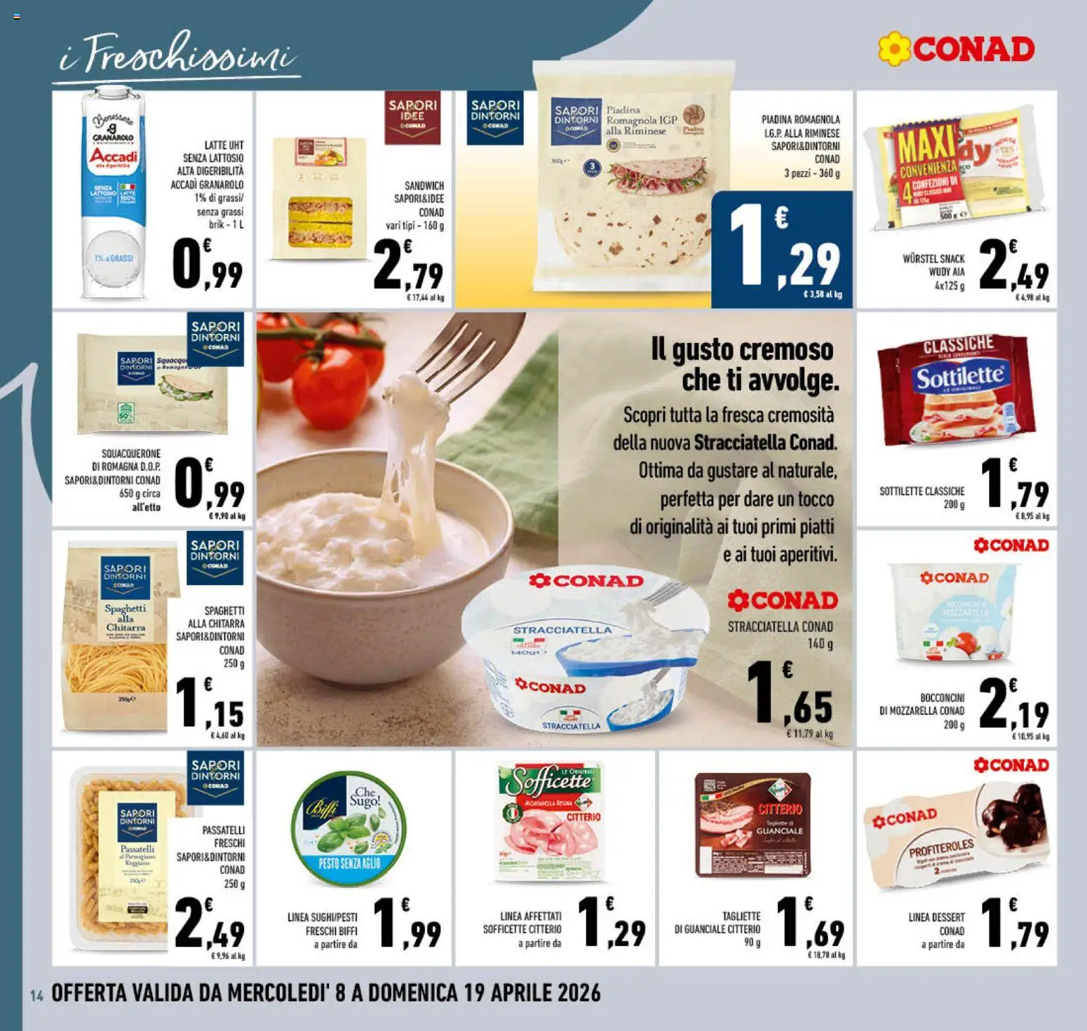 Volantino Conad del 08.04.2026 | Pagina: 14 | Prodotti: Pesto, Sugo, Parmigiano, Stracciatella