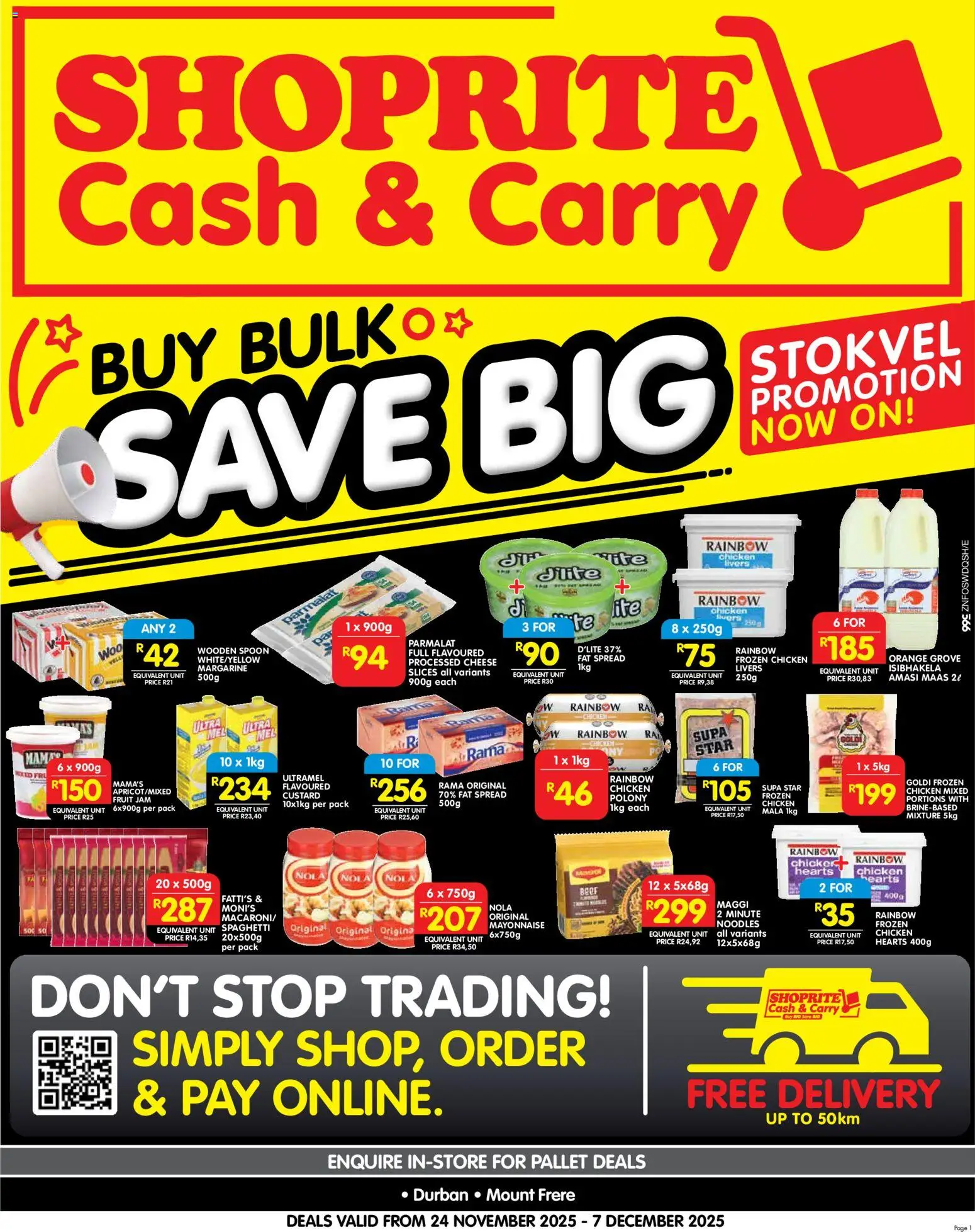 New Shoprite catalogue – valid from 24.11.2025 | Page: 5 | Products: Custard, Polony, Chicken, Fruit