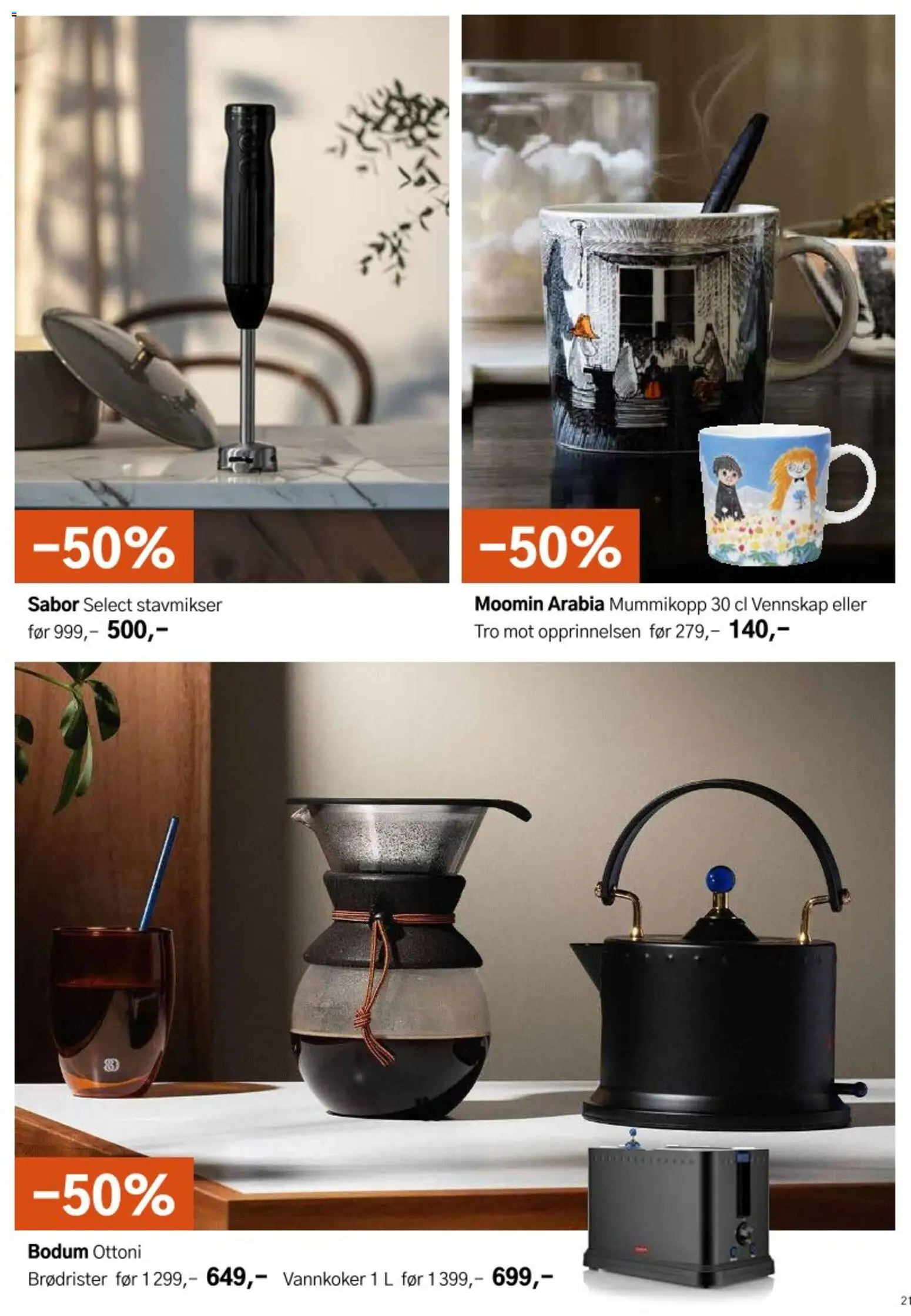 {H1} | Side: 21 | Produkter: Vannkoker, Stavmikser, Суміш дитяча, Brødrister