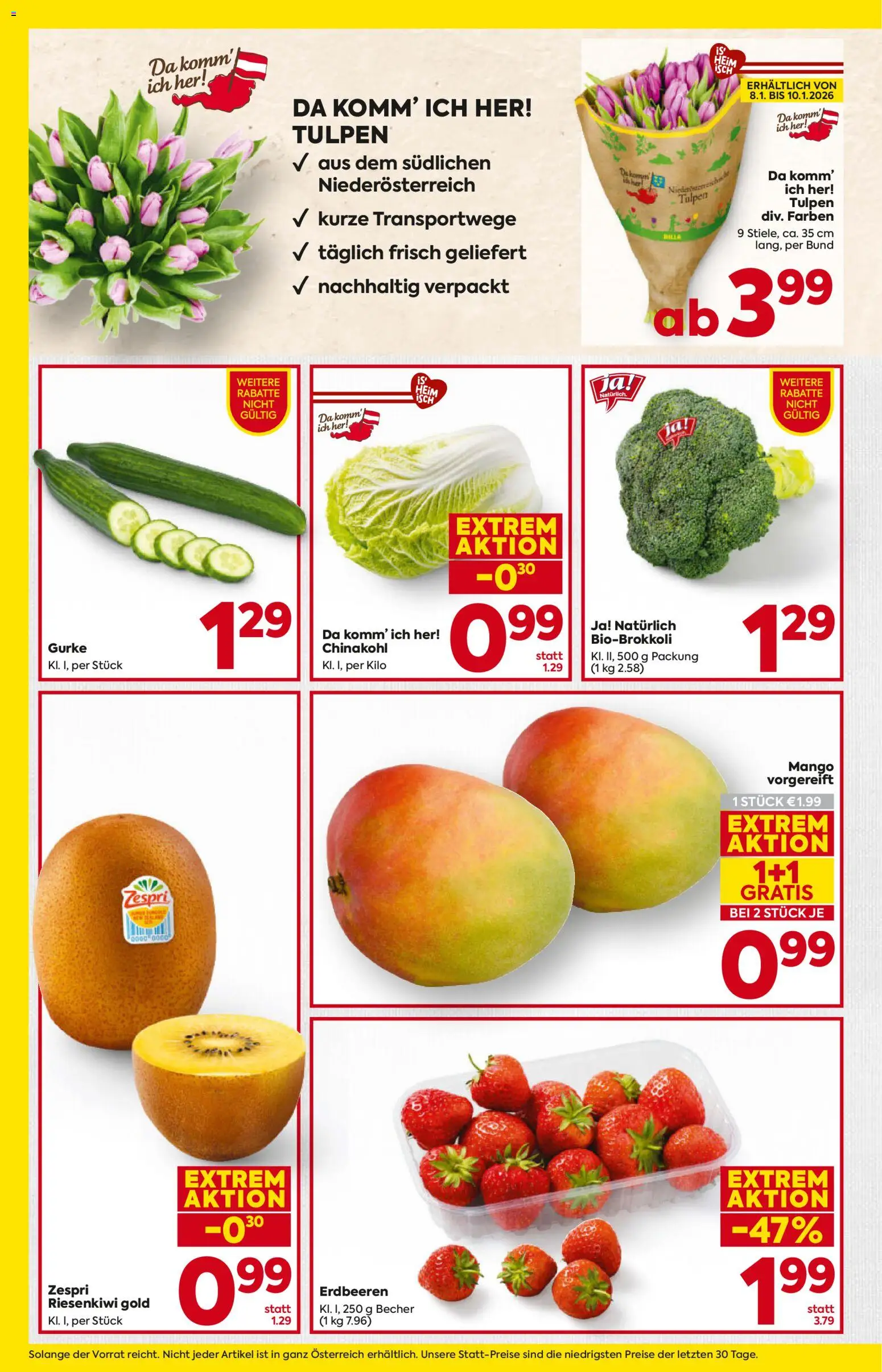 Billa Flugblatt gültig ab 08.01.2026 | Seite: 8 | Produkte: Erdbeeren, Mango, Chinakohl