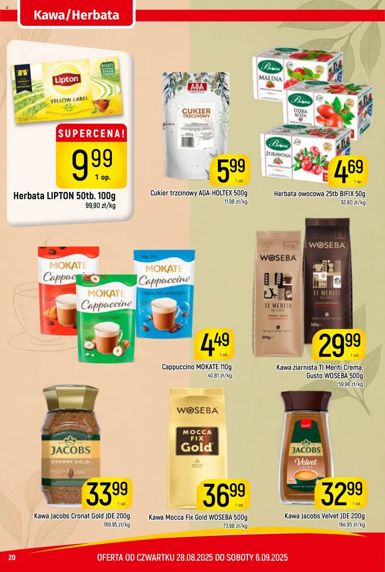 Piotruś Pan Gazetka od 28.08.2025 | Strona: 20 | Produkty: Kawa jacobs, Cappuccino, Żurawina, Herbata