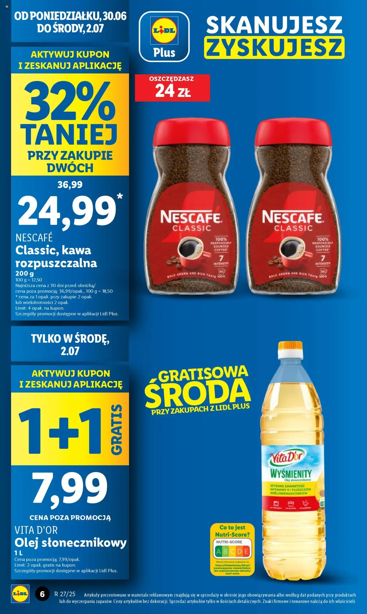 Lidl Gazetka od 30.06.2025 | Strona: 6 | Produkty: Olej słonecznikowy, Kawa rozpuszczalna, Olej, Kawa