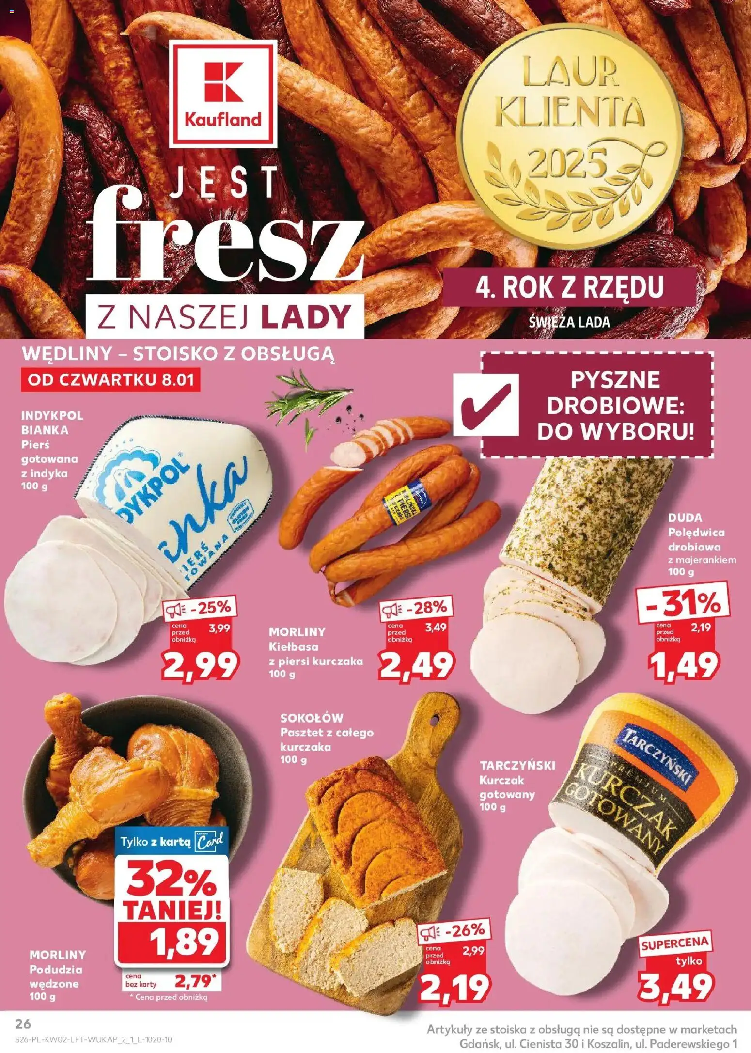 Kaufland gazetka od 08.01.2026 | Strona: 26 | Produkty: Kiełbasa, Karta, Kurczak, Piersi
