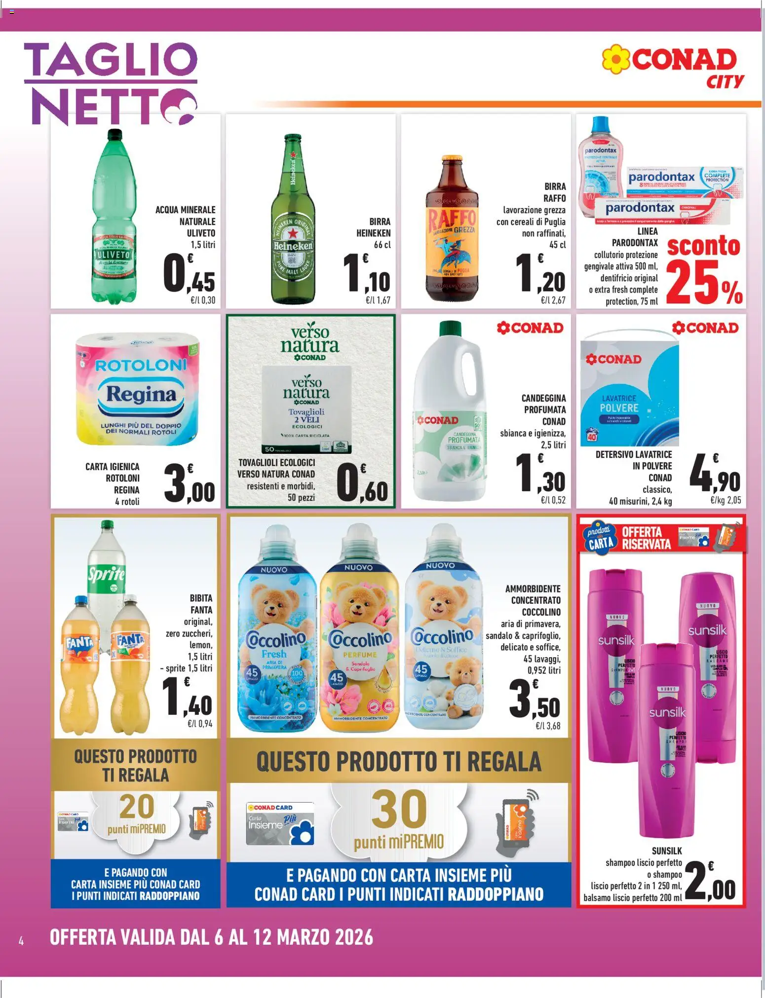Volantino Conad del 06.03.2026 | Pagina: 4 | Prodotti: Cereali, Acqua, Lavatrice, Heineken