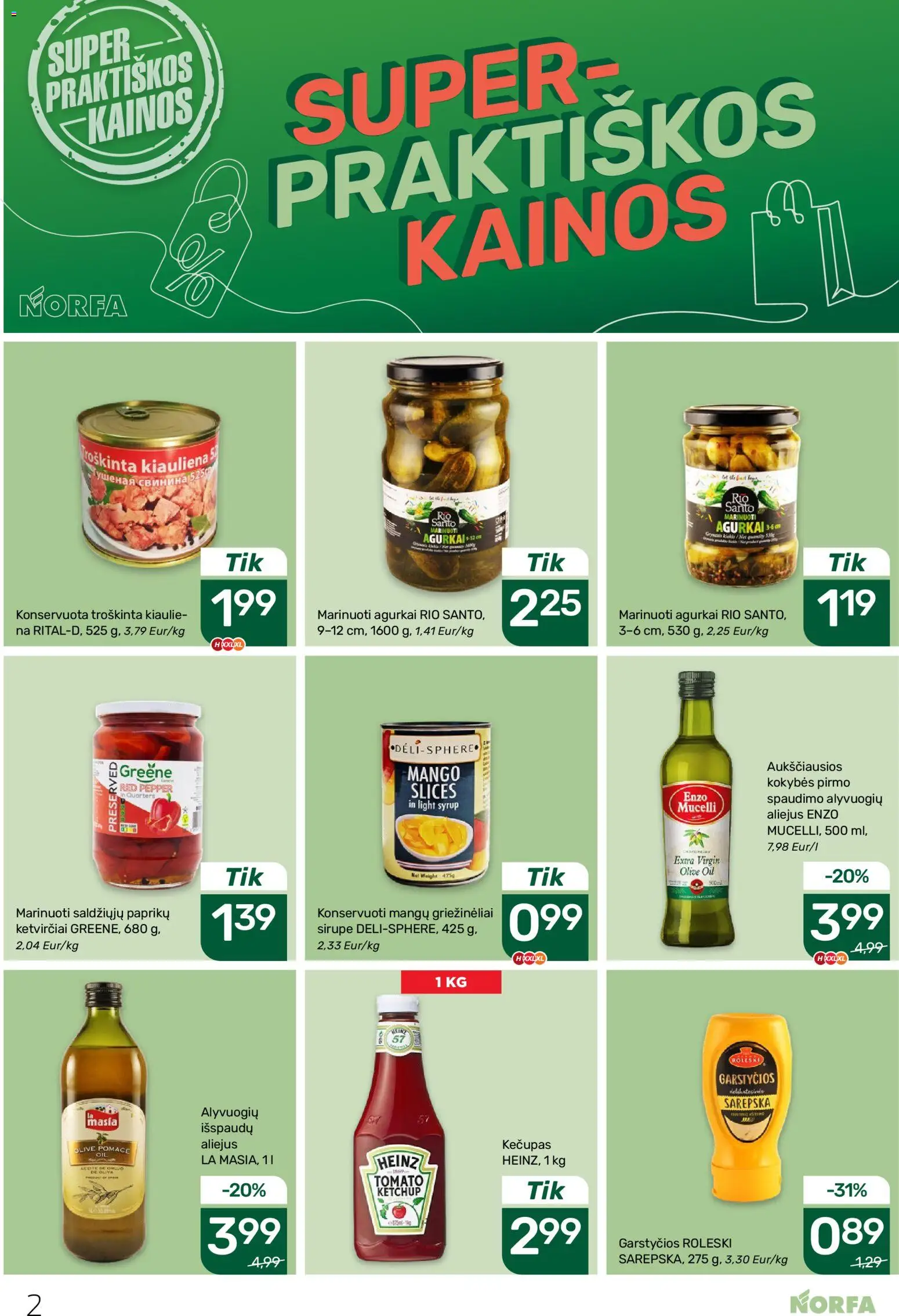 NORFA akcijos nuo 19.02.2026 | Puslapis: 2 | Prekių: Agurkai, Aliejus, Kečupas