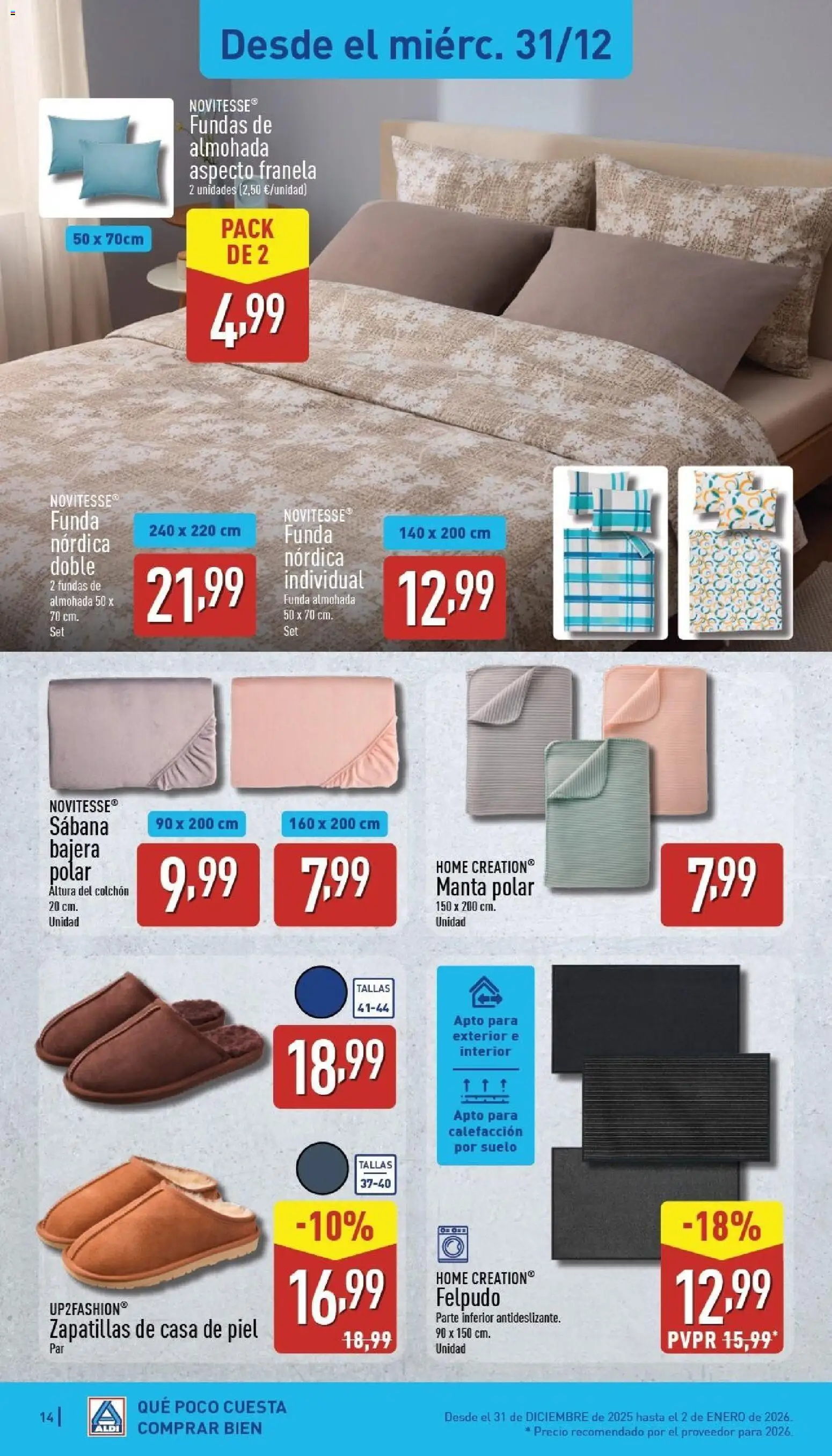 Aldi folleto Baleares │ válido desde el 29.12.2025 | Página: 14 | Productos: Manta, Funda, Almohada, Felpudo