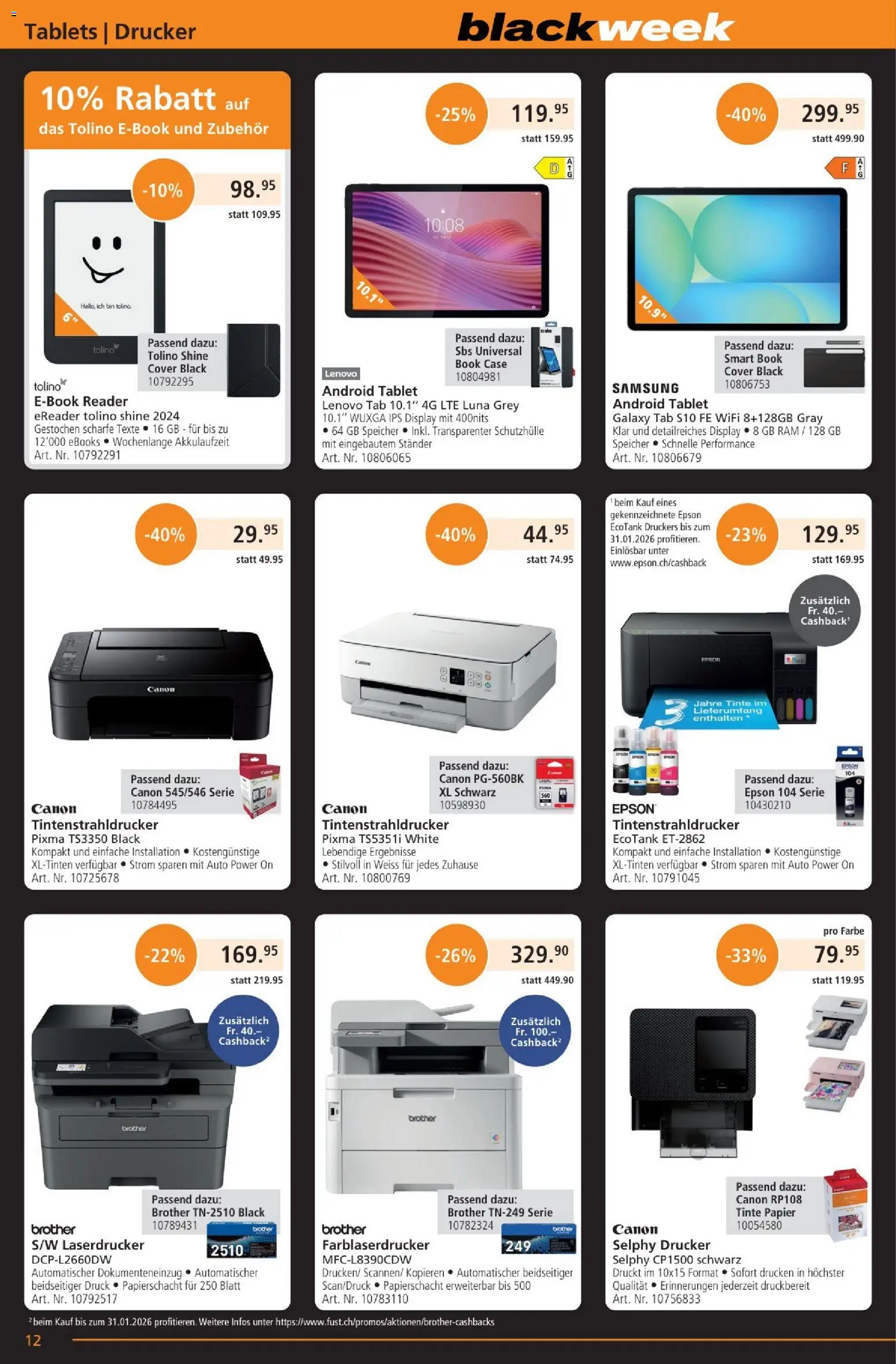Fust - Black Friday – gültig ab 25.11.2025 | Seite: 12 | Produkte: Laserdrucker, Android Tablet, Lenovo, Epson