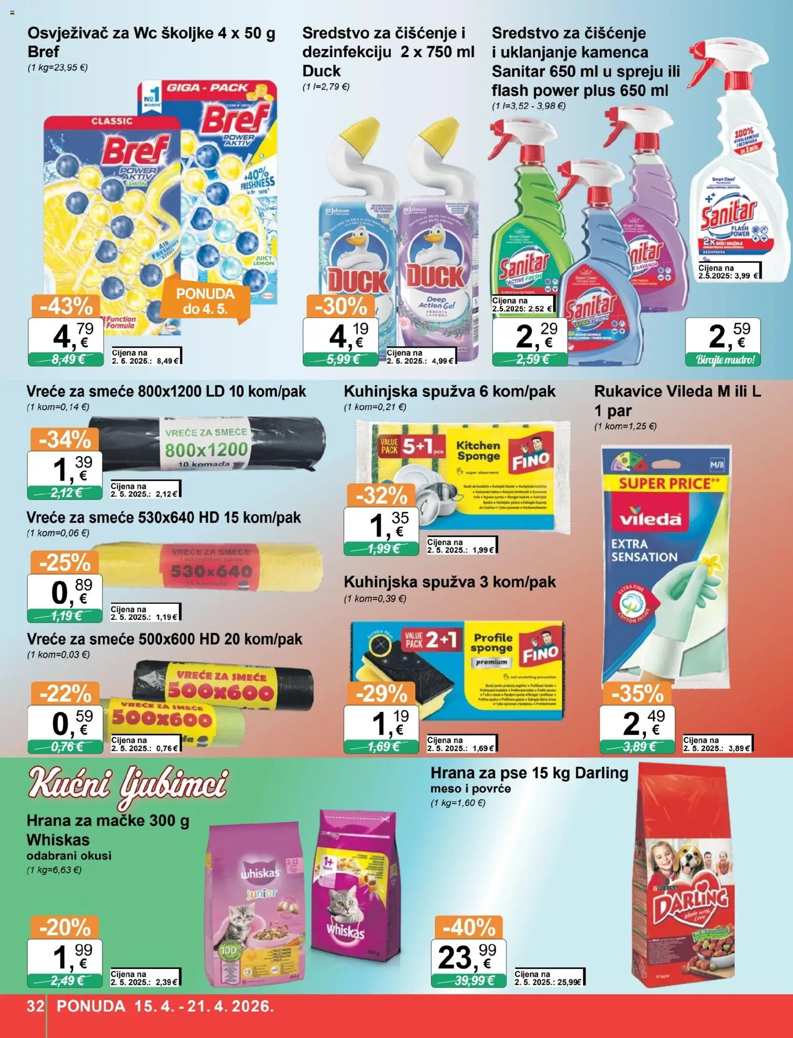 KTC katalog | vrijedi od 15.04.2026 | Stranica: 32 | Proizvodi: Meso, Hrana za pse, Rukavice, Vileda
