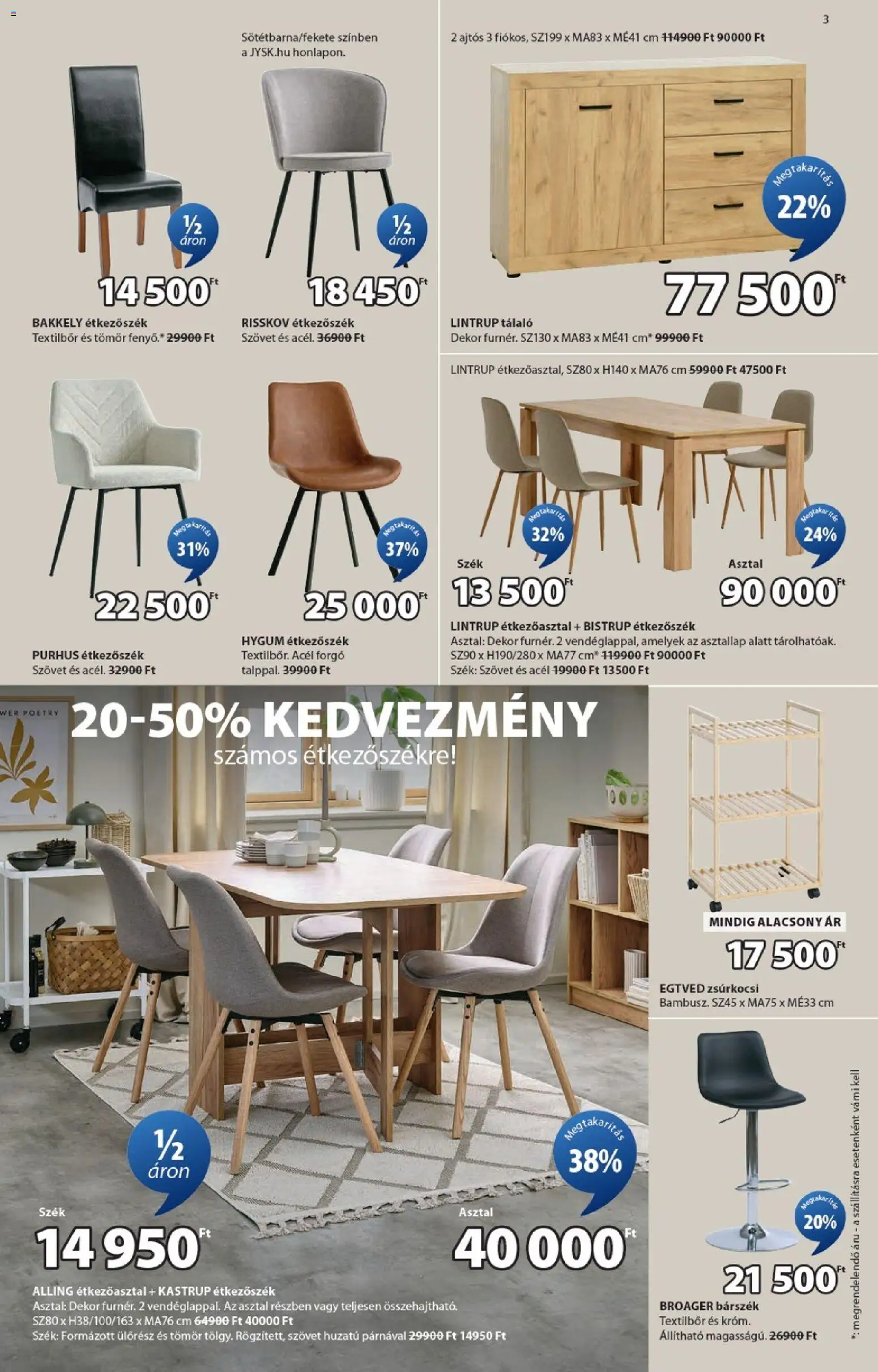 JYSK akciós ujság - amely érvényes a következő dátumtól: 02.02.2026 | Oldal: 3 | Termékek: Zsúrkocsi, Asztal, Szék, Barszek