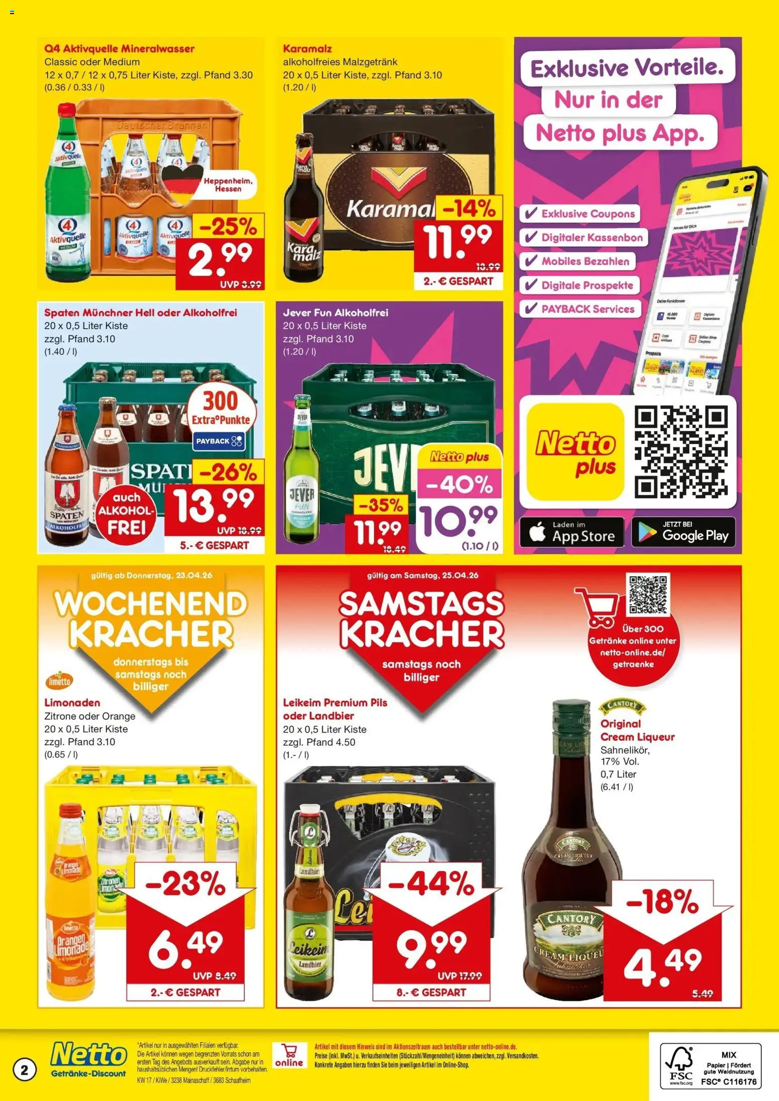 Netto Marken-Discount Prospekt Schaafheim	 – gültig ab 20.04.2026 | Seite: 2 | Produkte: Pils, Limonade, Mineralwasser, Zitrone