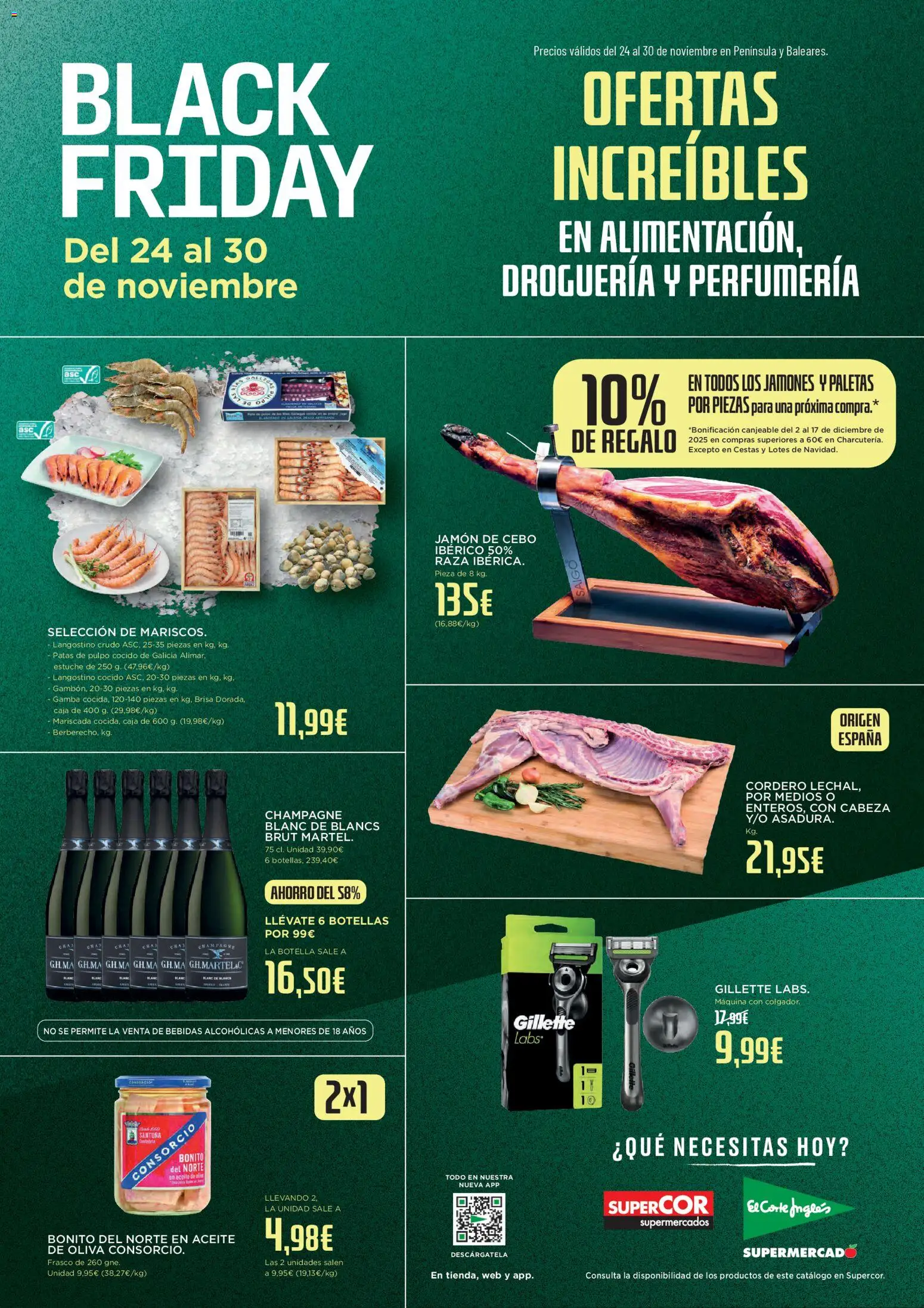El Corte Inglés Black Friday │ válido desde el 24.11.2025 | Página: 1 | Productos: Aceite, Jamón, Caja, Langostino