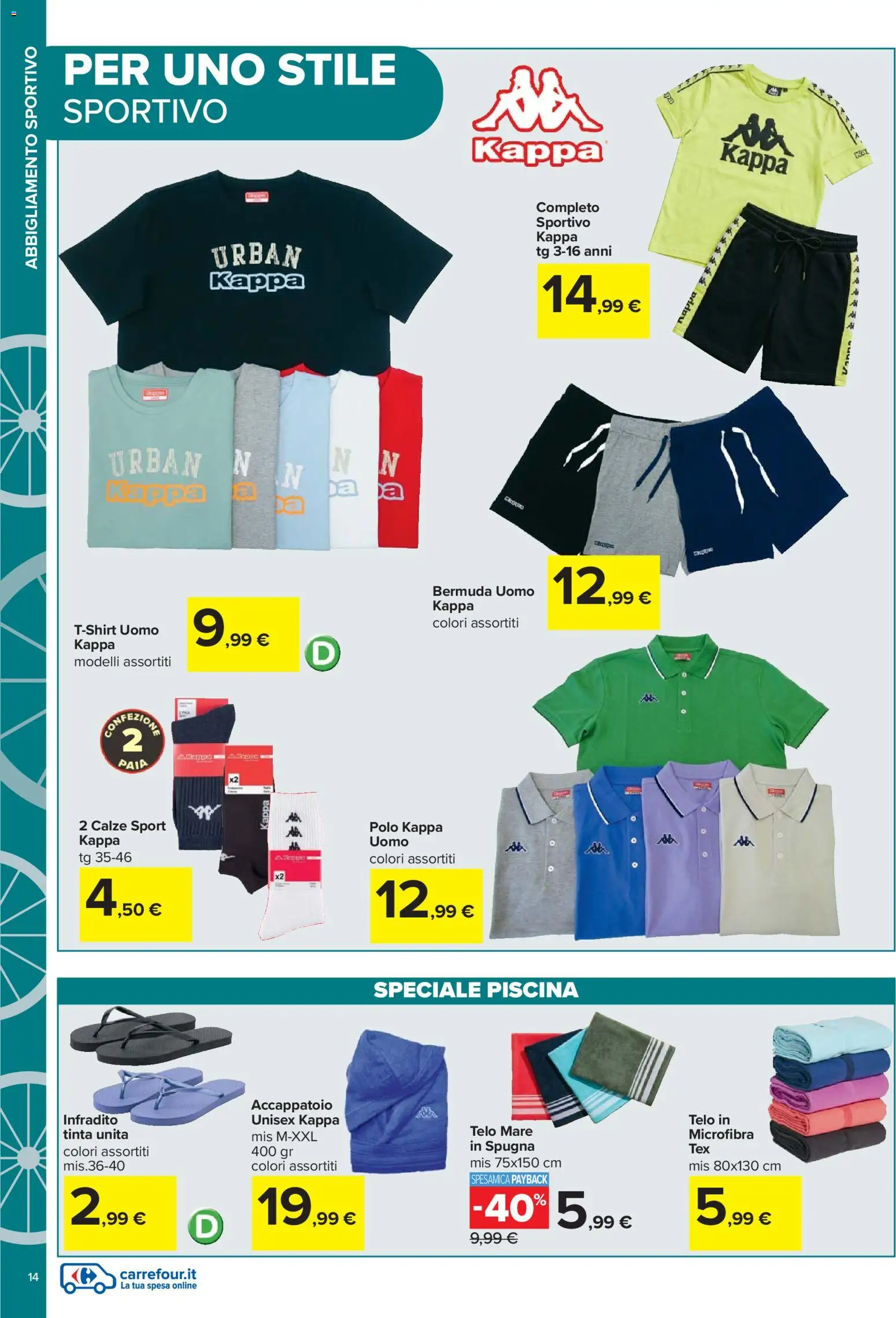Volantino Carrefour del 20.04.2026 | Pagina: 14 | Prodotti: Spugna, Bermuda, Piscina, Polo