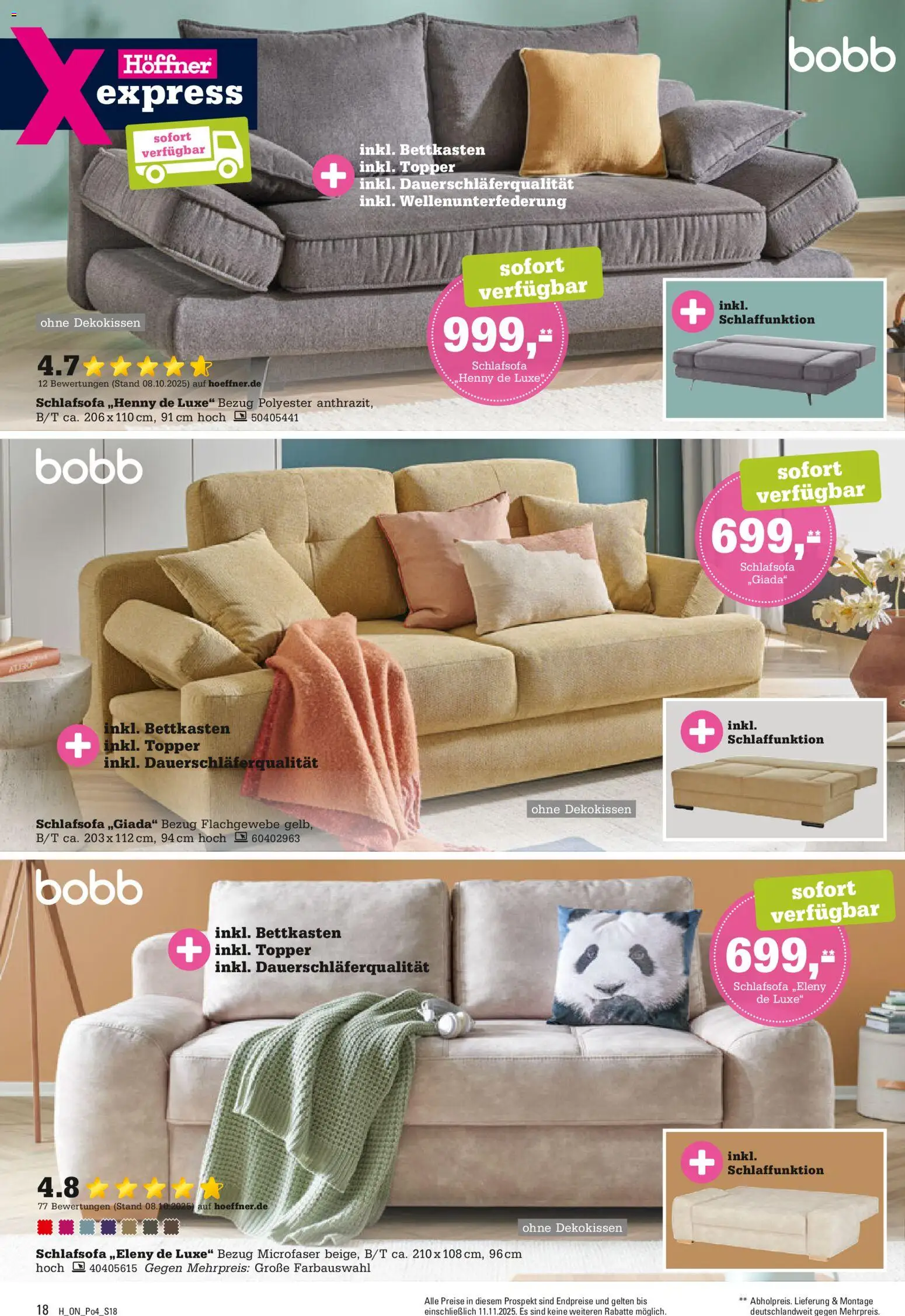 Höffner Prospekt 	 – gültig ab 28.10.2025 | Seite: 18 | Produkte: Schlafsofa, Topper