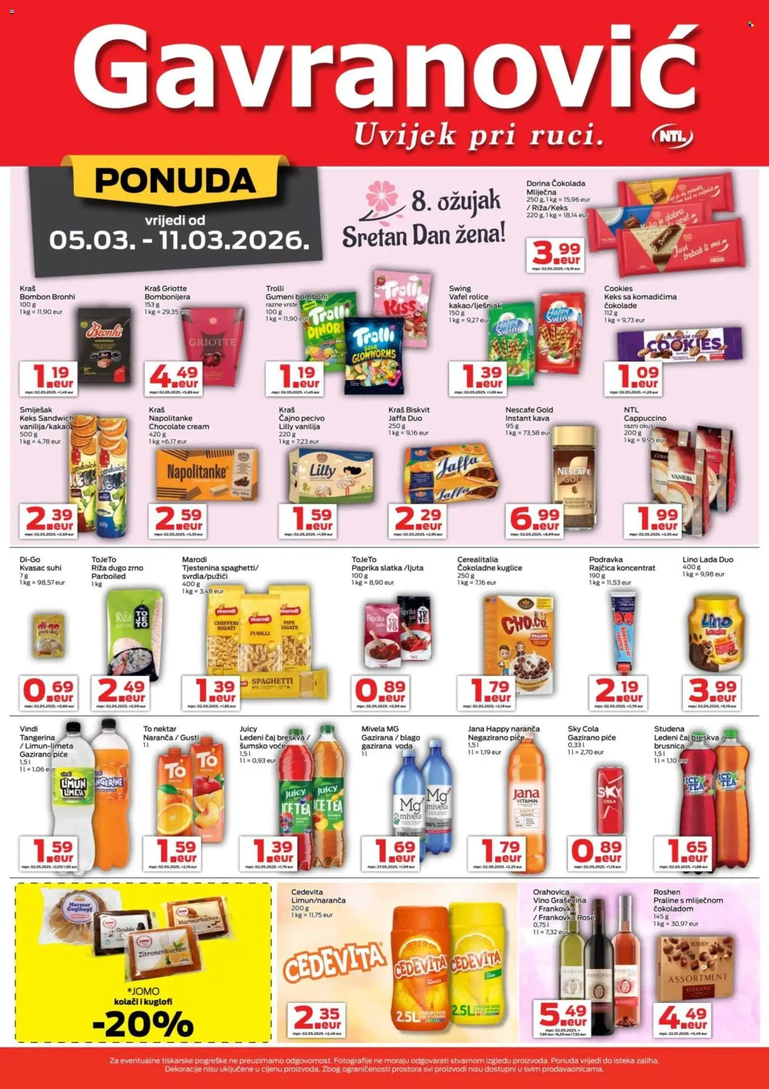 Gavranović katalog | vrijedi od 05.03.2026 | Stranica: 3 | Proizvodi: Nescafe, Čokolada, Tjestenina, Breskva