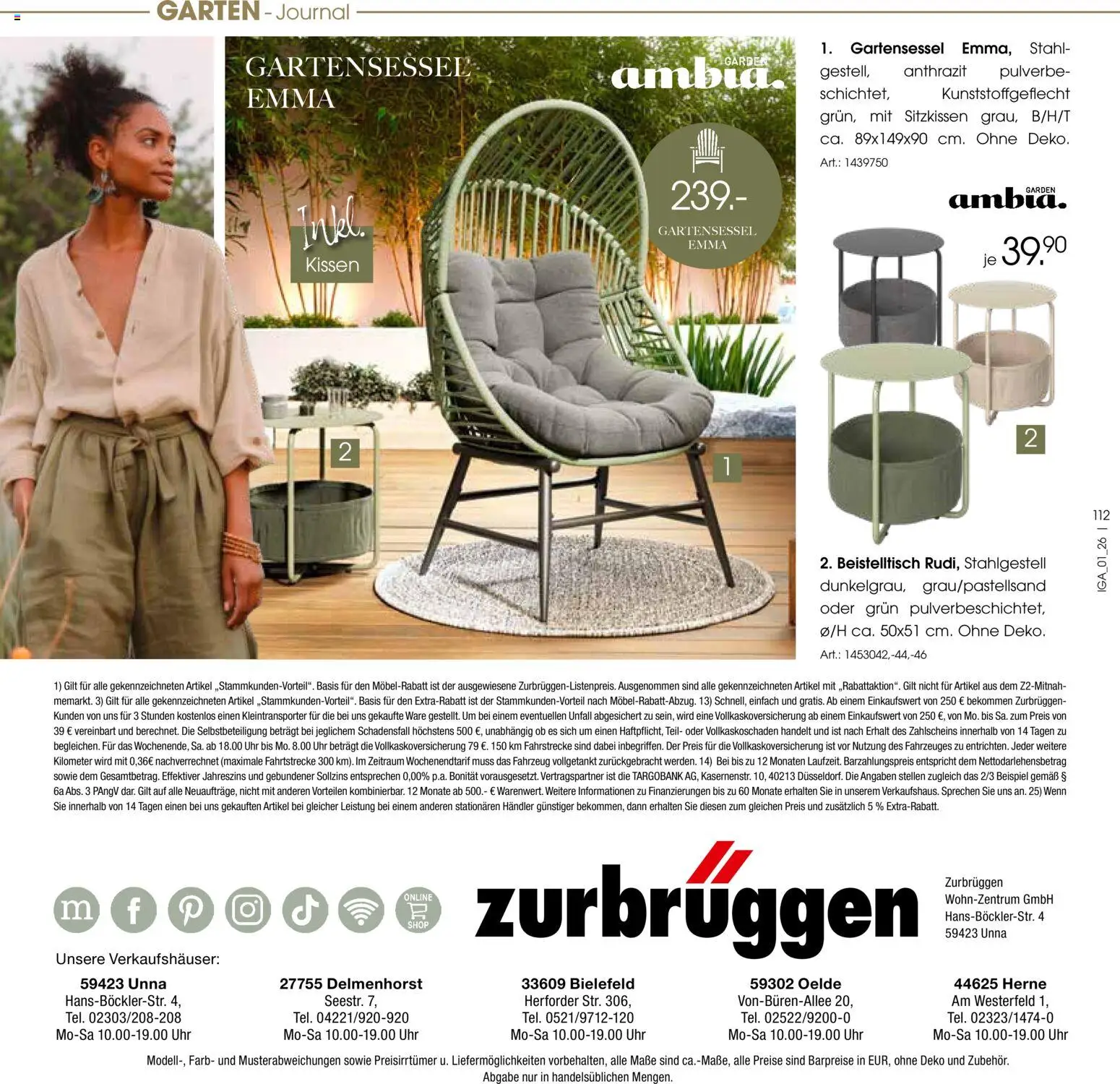 Zurbrüggen Sommer 2026 – gültig ab 19.03.2026 | Seite: 112 | Produkte: Beistelltisch, Kissen, Uhr